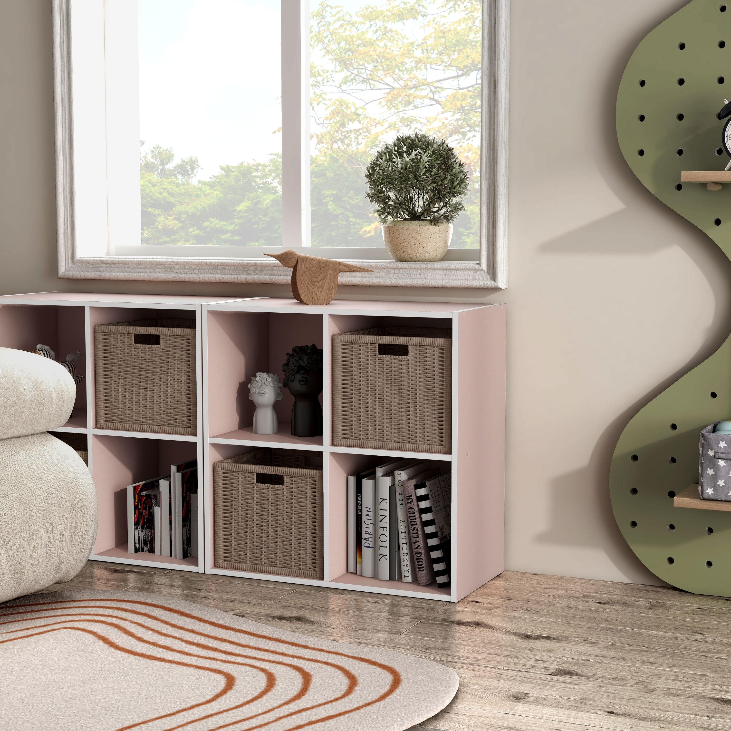 DH BASIC Modern Wood Customizable Stackable Storage Organizer - Cube Shelves, Drawer Cabinet, Bookcase with Doors by Denhour