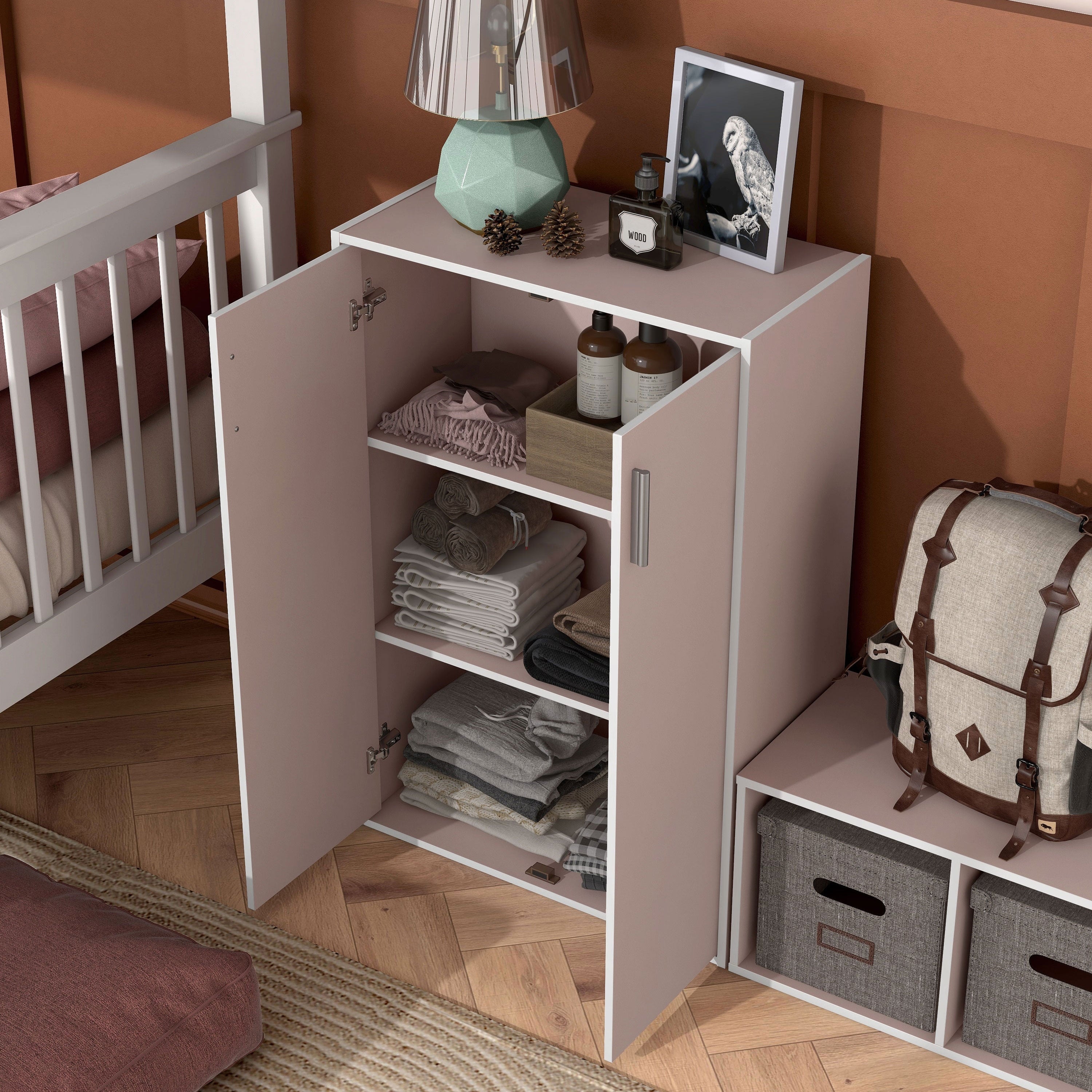 DH BASIC Modern Wood Customizable Stackable Storage Organizer - Cube Shelves, Drawer Cabinet, Bookcase with Doors by Denhour