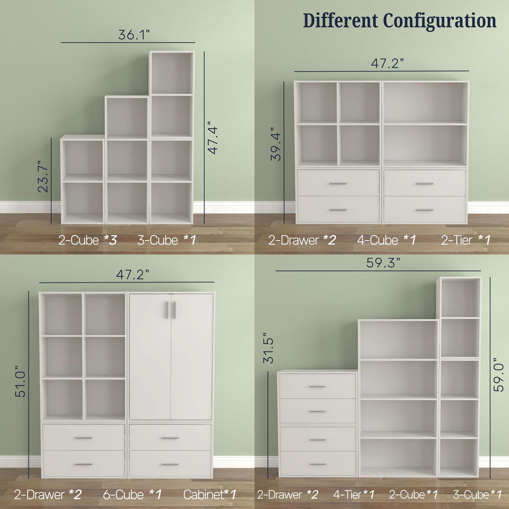 DH BASIC Modern Wood Customizable Stackable Storage Organizer - Cube Shelves, Drawer Cabinet, Bookcase with Doors by Denhour