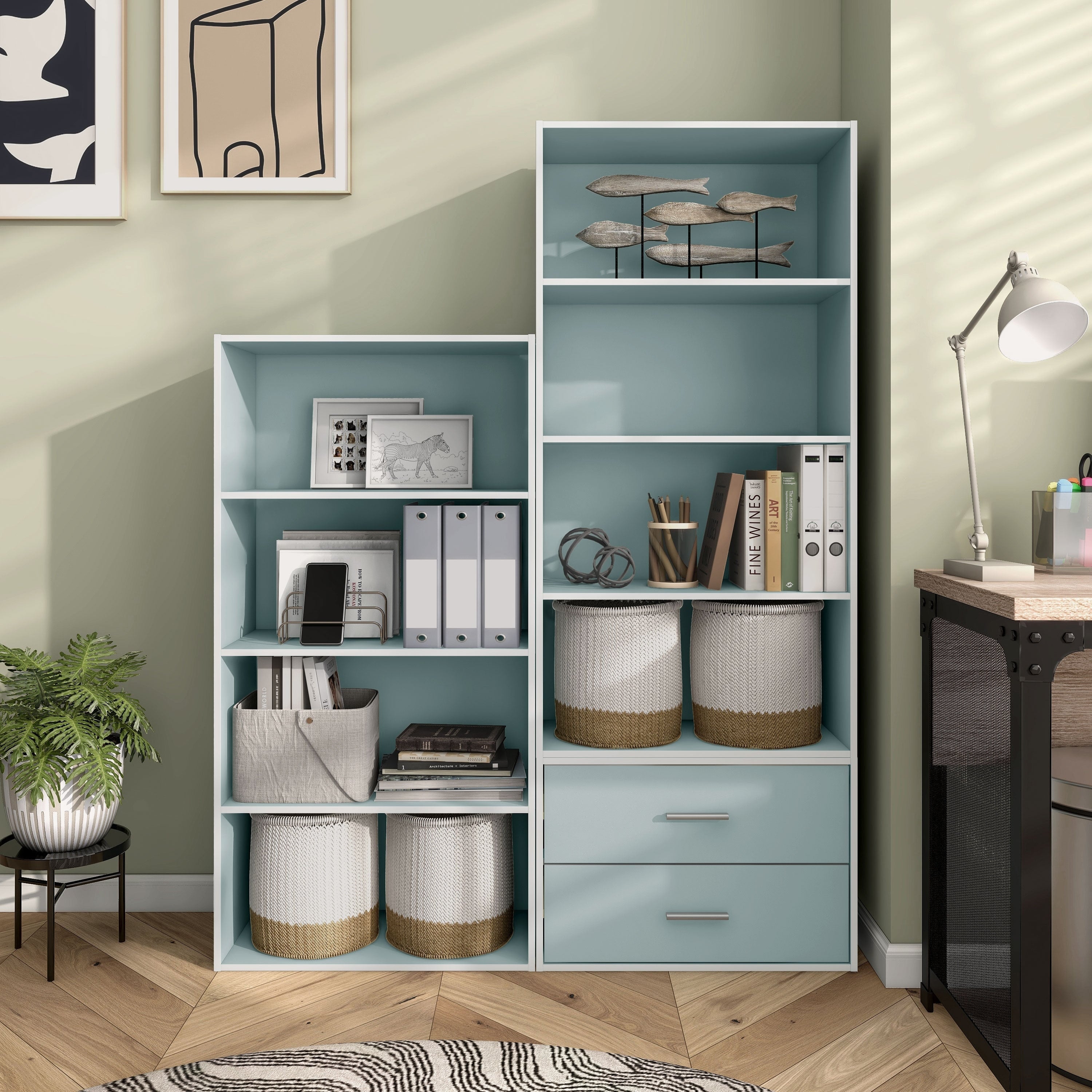 DH BASIC Modern Wood Customizable Stackable Storage Organizer - Cube Shelves, Drawer Cabinet, Bookcase with Doors by Denhour