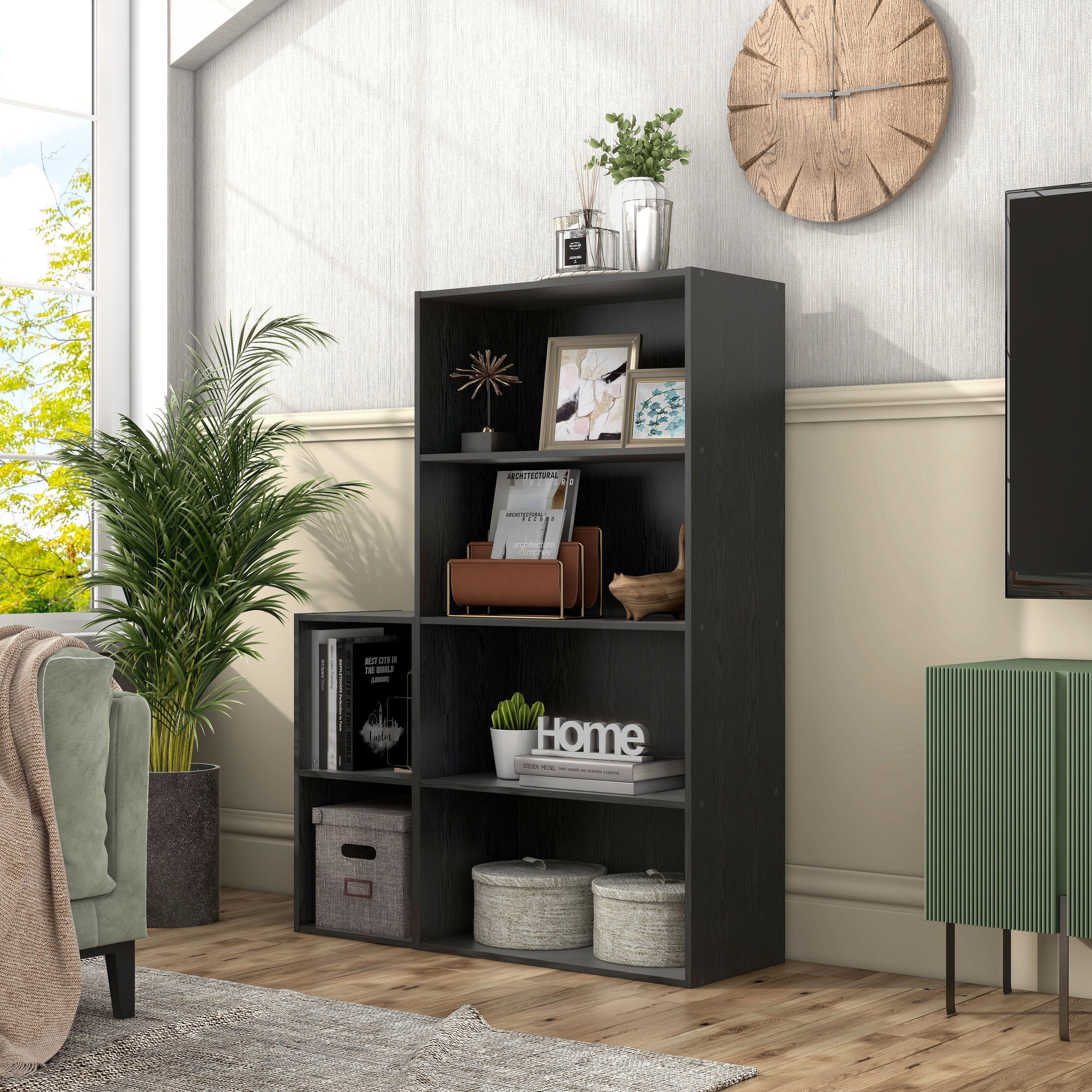 DH BASIC Modern Wood Customizable Stackable Storage Organizer - Cube Shelves, Drawer Cabinet, Bookcase with Doors by Denhour