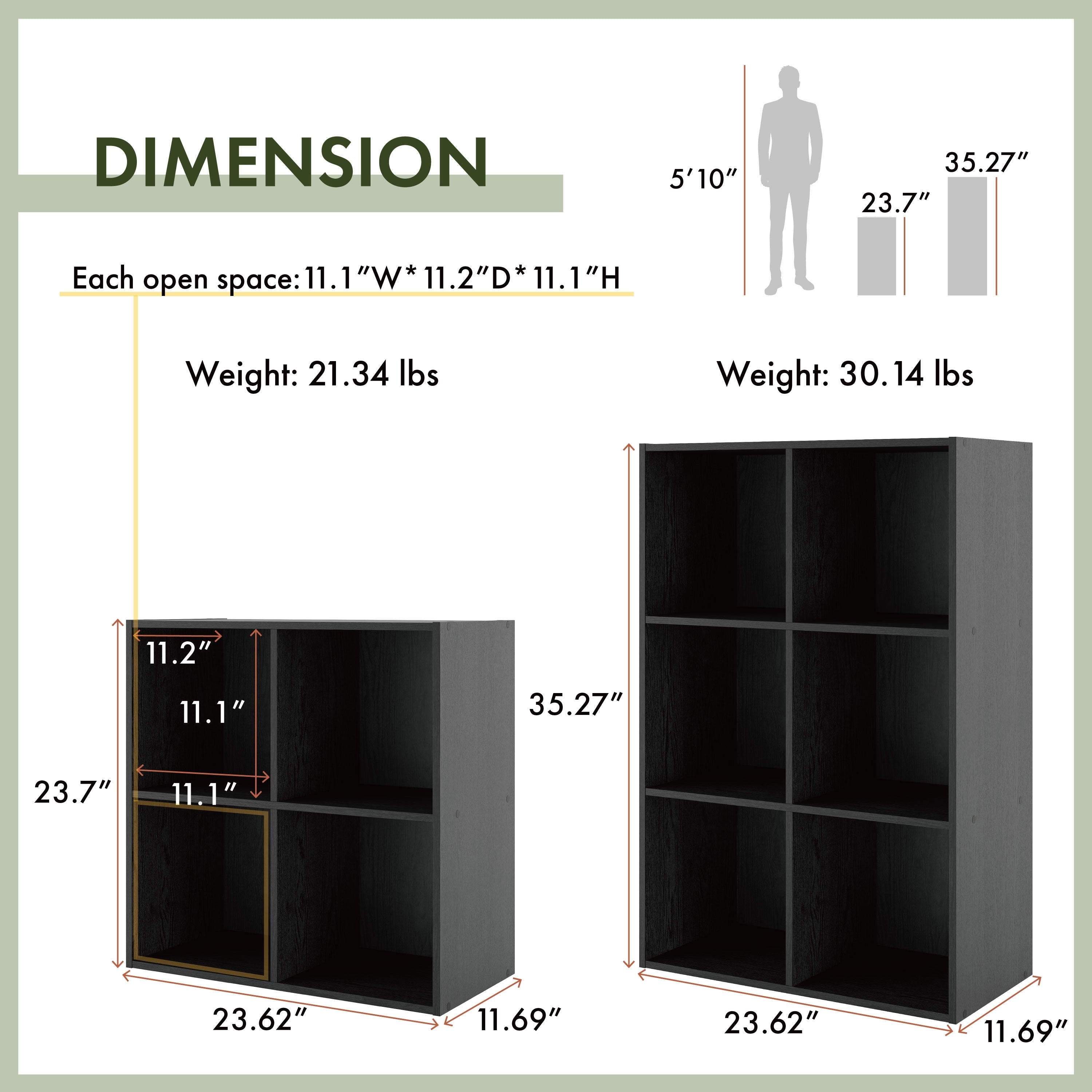 DH BASIC Modern Wood Customizable Stackable Storage Organizer - Cube Shelves, Drawer Cabinet, Bookcase with Doors by Denhour