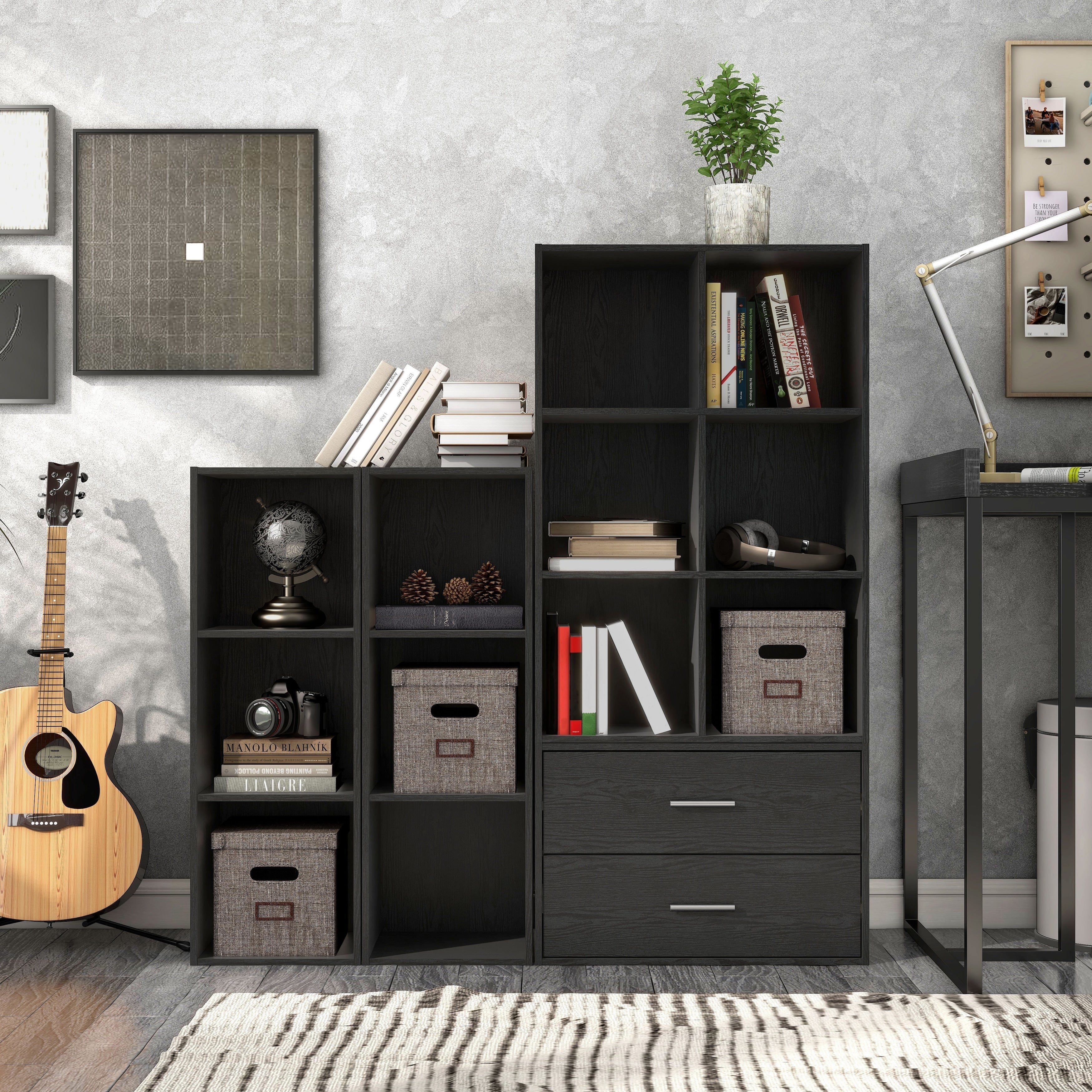 DH BASIC Modern Wood Customizable Stackable Storage Organizer - Cube Shelves, Drawer Cabinet, Bookcase with Doors by Denhour