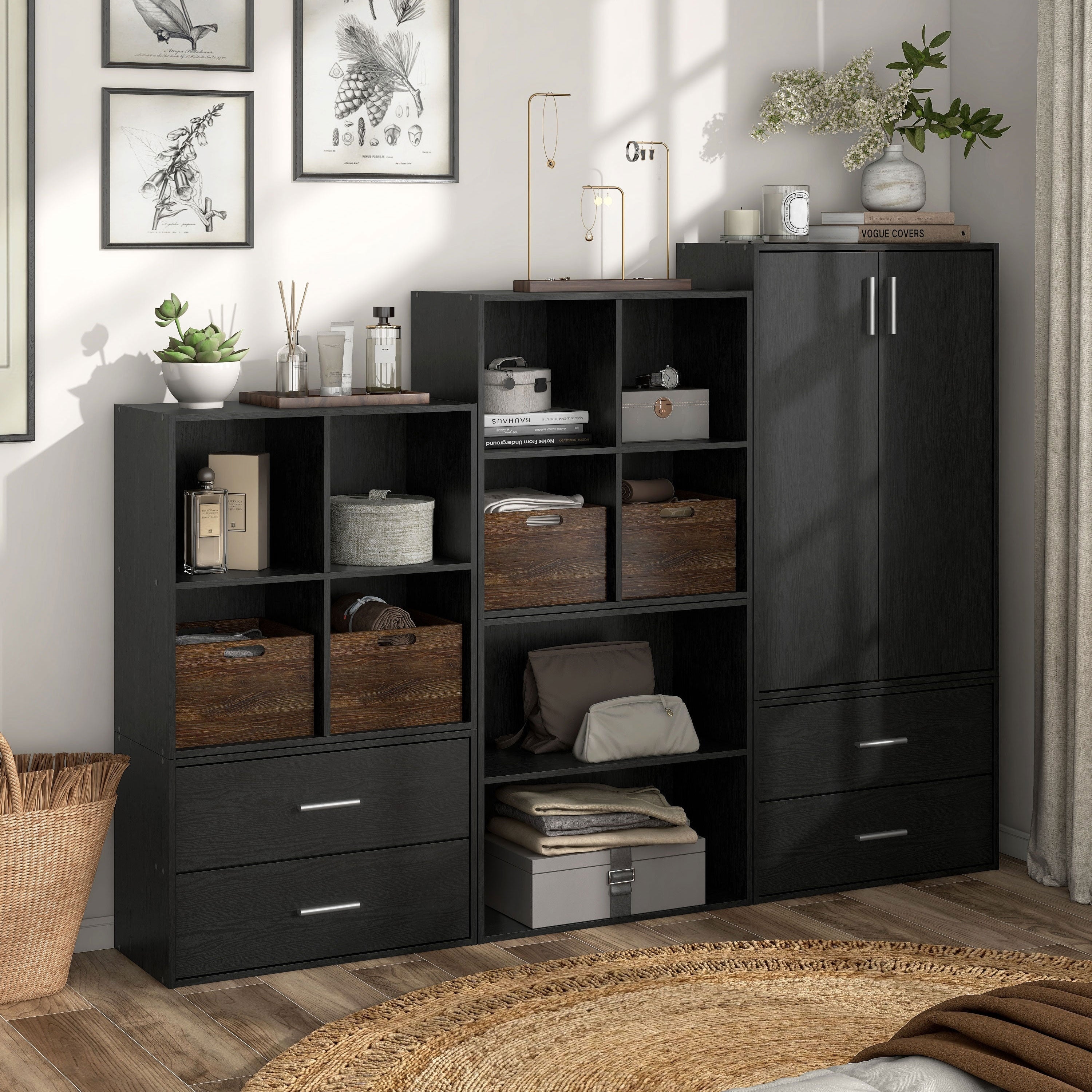 DH BASIC Modern Wood Customizable Stackable Storage Organizer - Cube Shelves, Drawer Cabinet, Bookcase with Doors by Denhour