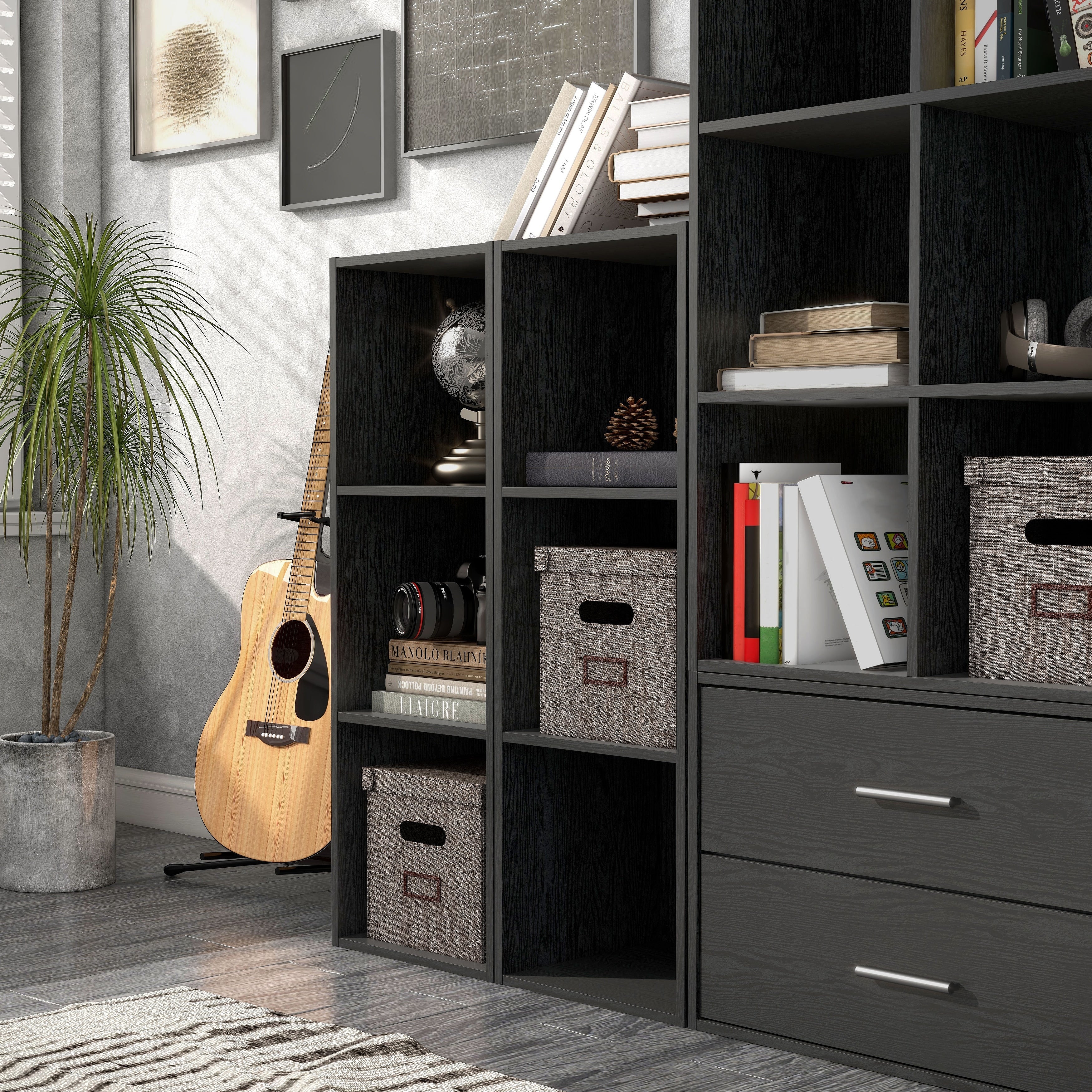 DH BASIC Modern Wood Customizable Stackable Storage Organizer - Cube Shelves, Drawer Cabinet, Bookcase with Doors by Denhour