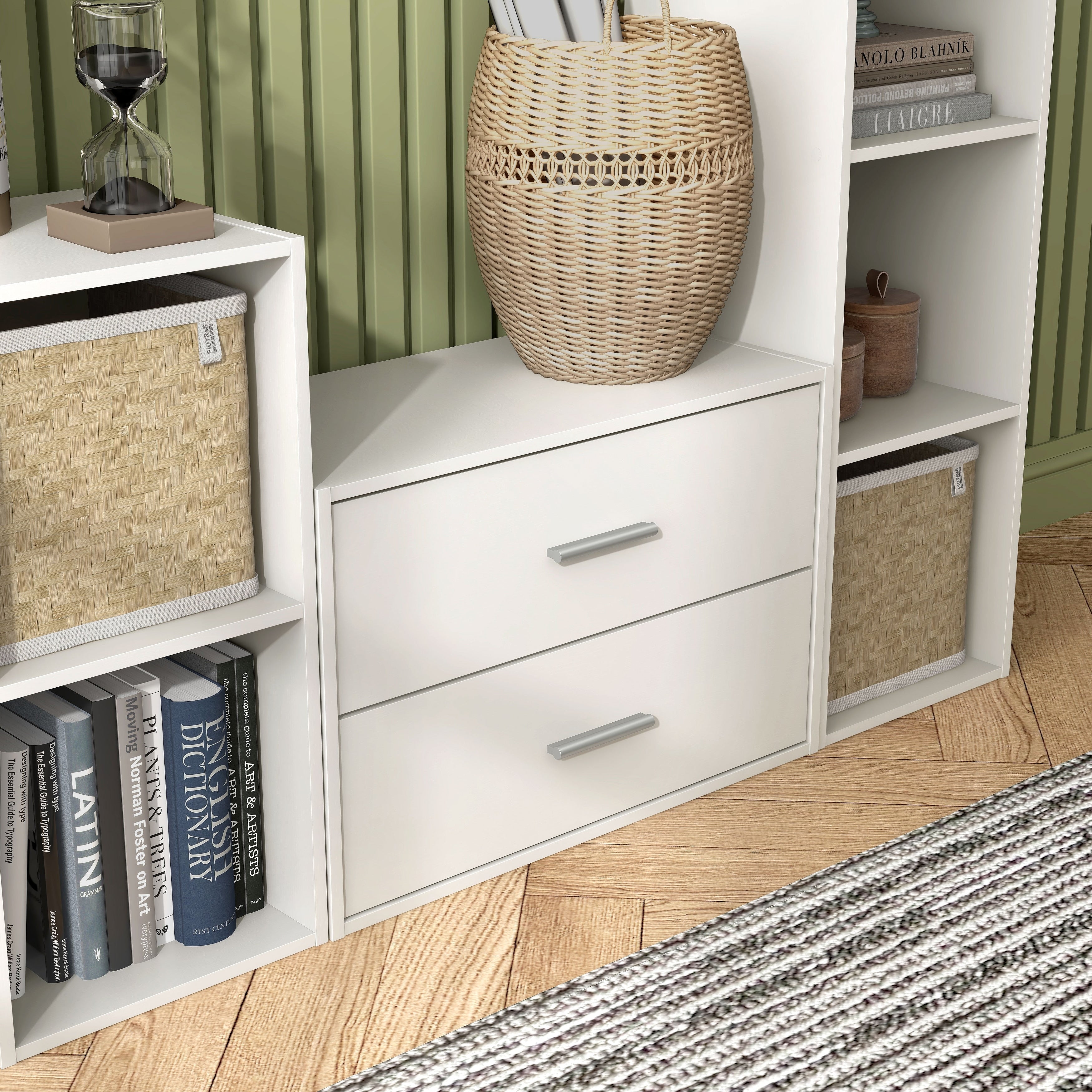 DH BASIC Modern Wood Customizable Stackable Storage Organizer - Cube Shelves, Drawer Cabinet, Bookcase with Doors by Denhour