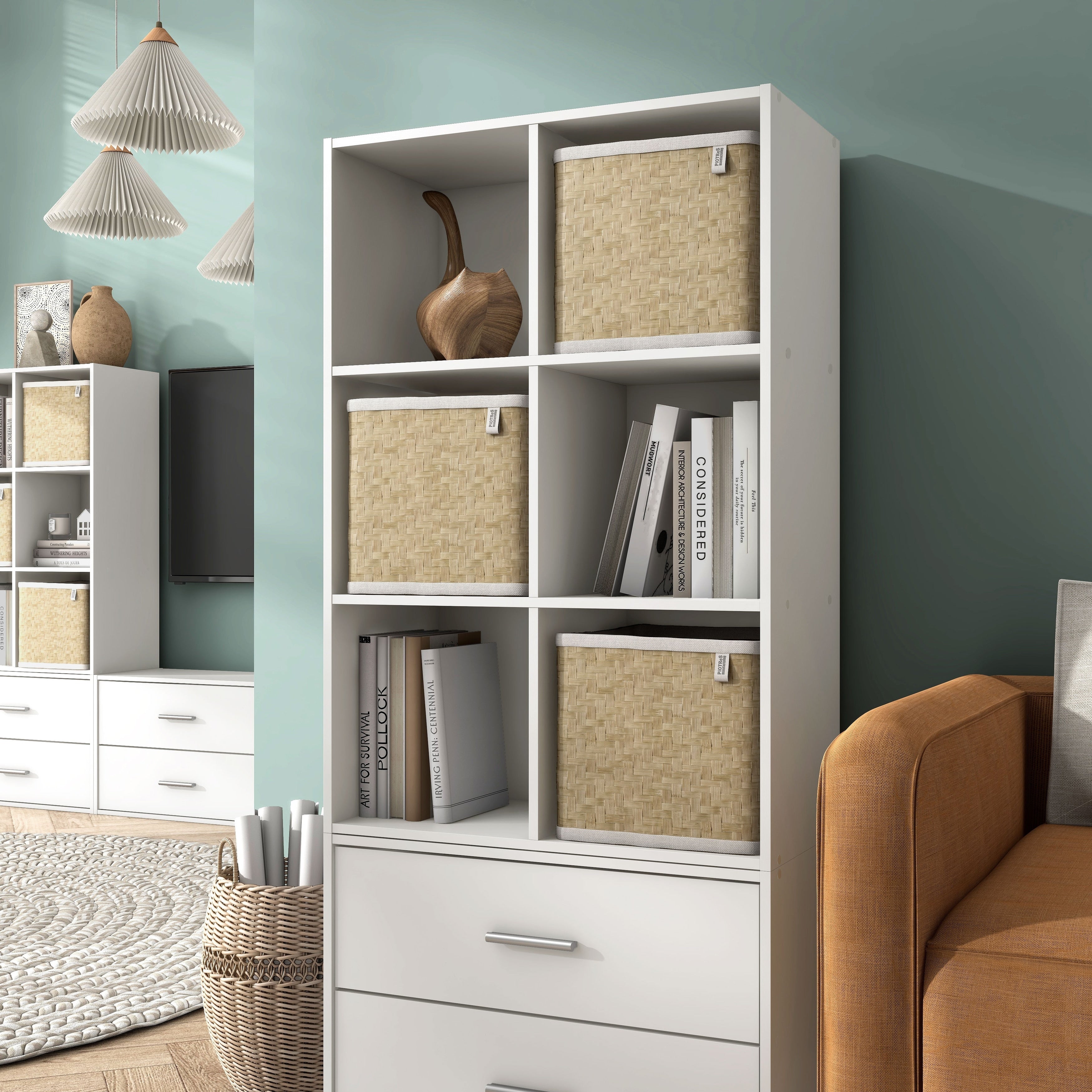 DH BASIC Modern Wood Customizable Stackable Storage Organizer - Cube Shelves, Drawer Cabinet, Bookcase with Doors by Denhour