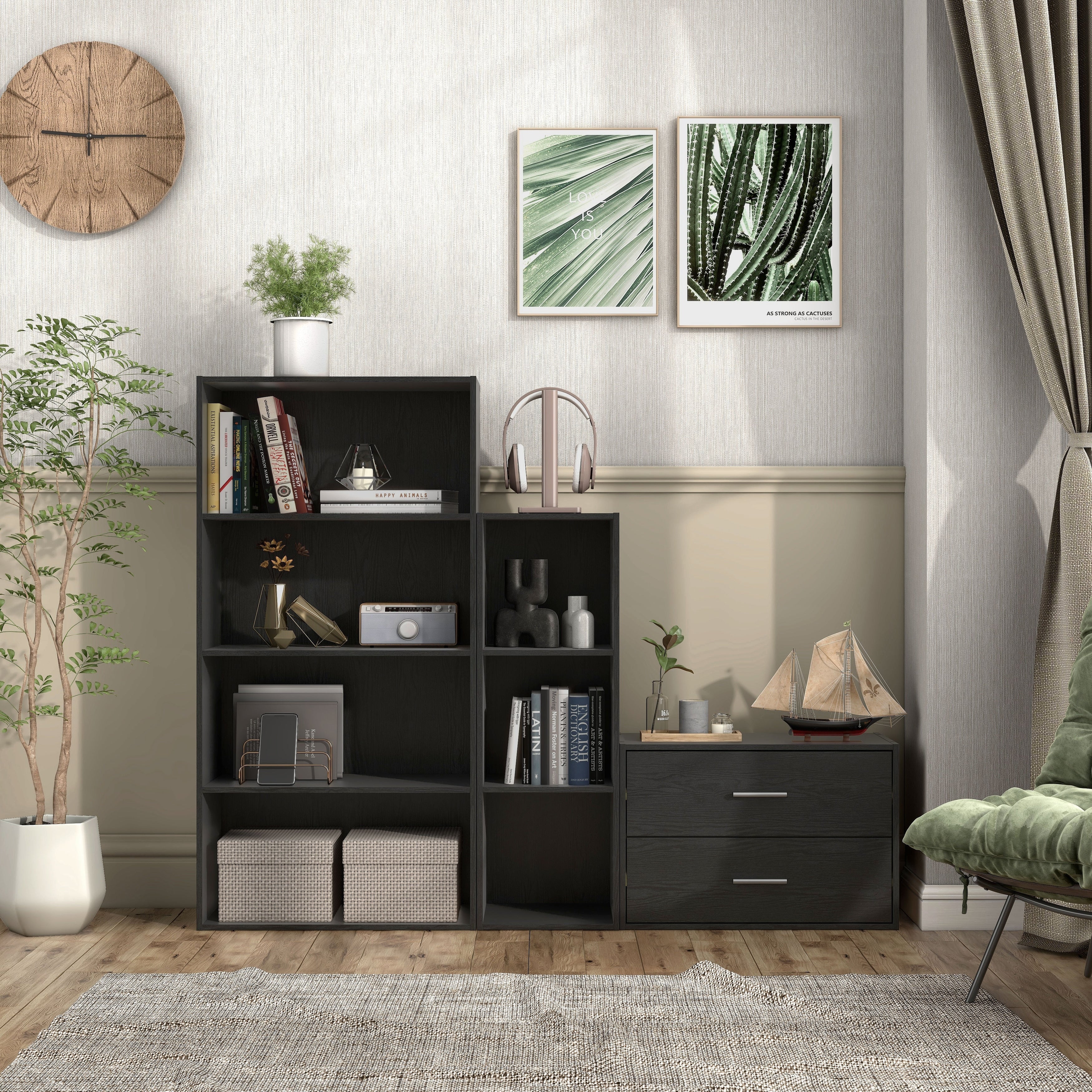 DH BASIC Modern Wood Customizable Stackable Storage Organizer - Cube Shelves, Drawer Cabinet, Bookcase with Doors by Denhour