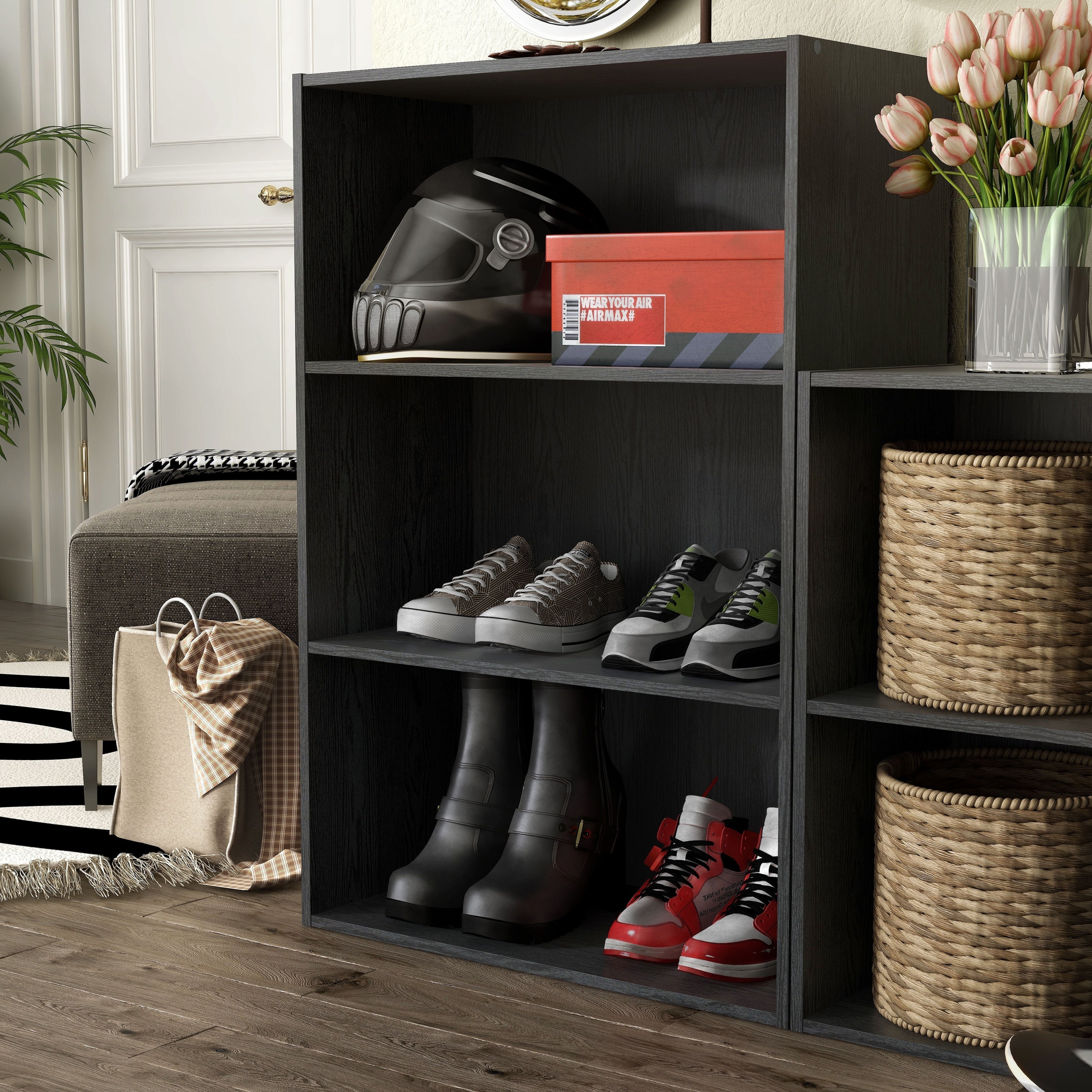 DH BASIC Modern Wood Customizable Stackable Storage Organizer - Cube Shelves, Drawer Cabinet, Bookcase with Doors by Denhour