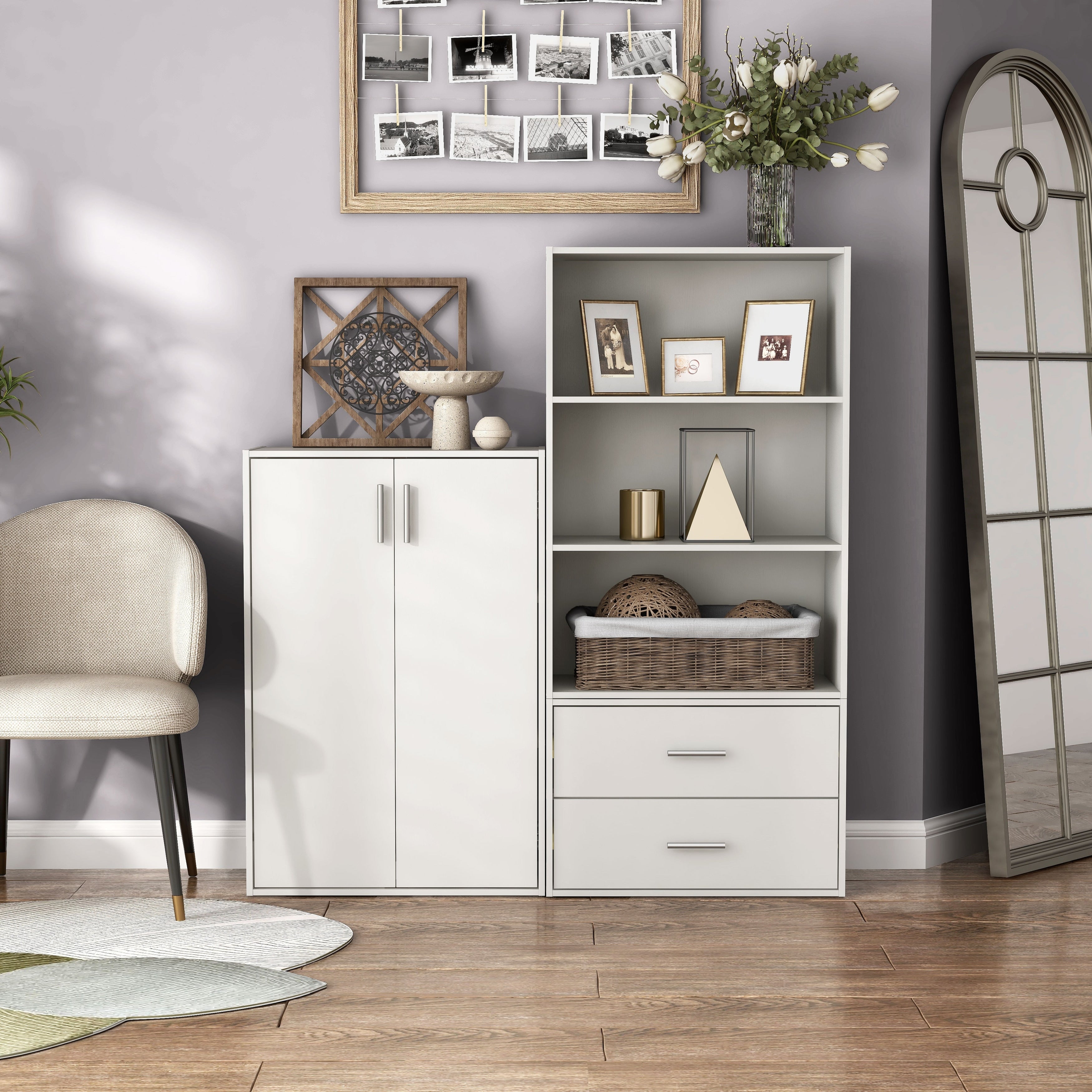 DH BASIC Modern Wood Customizable Stackable Storage Organizer - Cube Shelves, Drawer Cabinet, Bookcase with Doors by Denhour