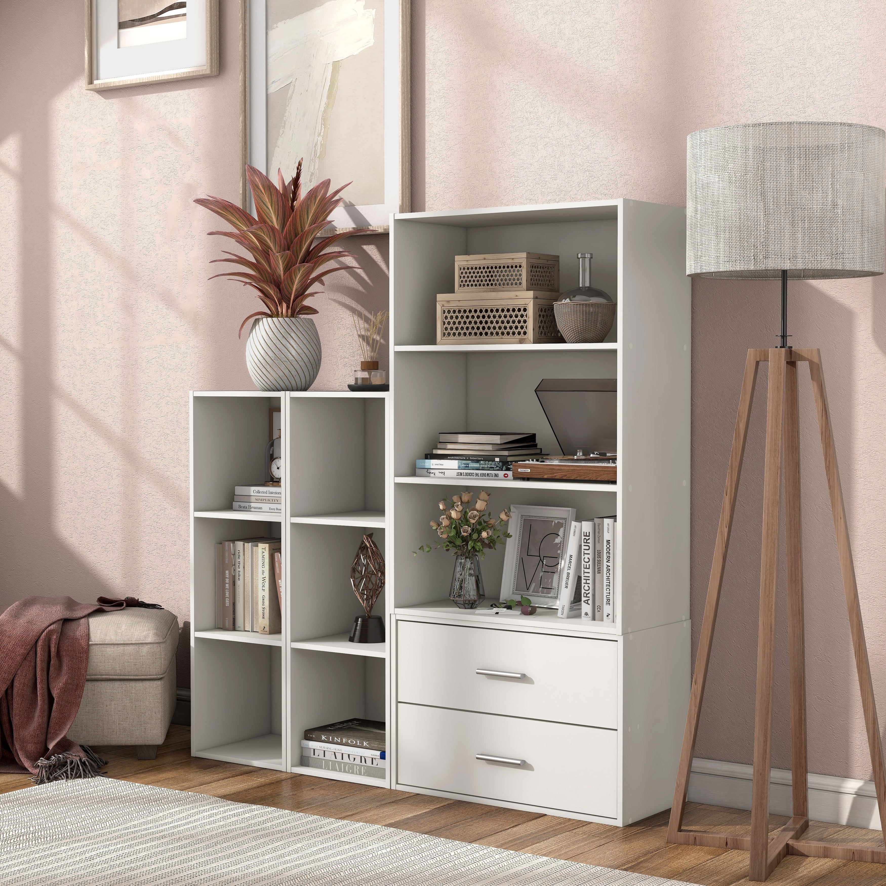 DH BASIC Modern Wood Customizable Stackable Storage Organizer - Cube Shelves, Drawer Cabinet, Bookcase with Doors by Denhour