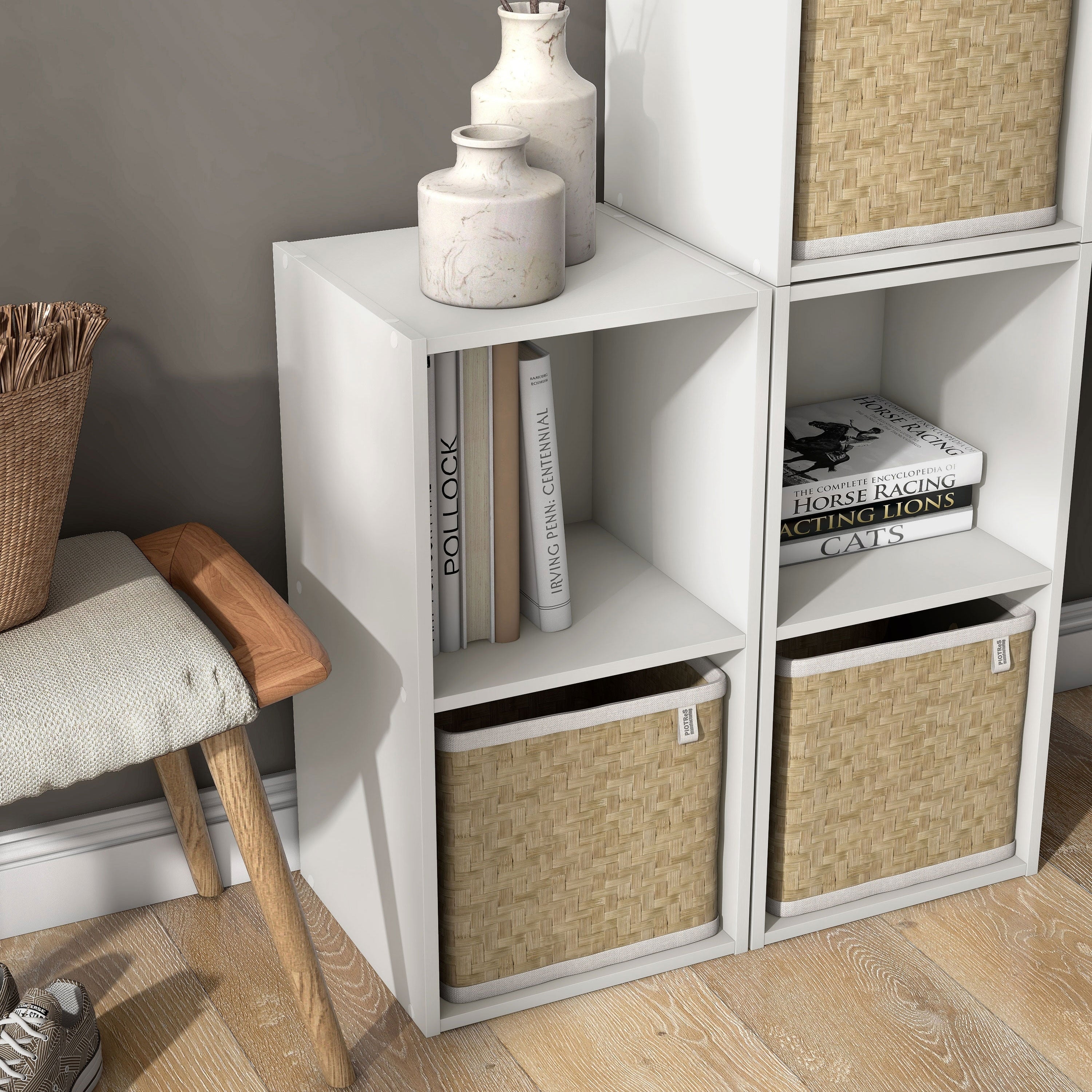 DH BASIC Modern Wood Customizable Stackable Storage Organizer - Cube Shelves, Drawer Cabinet, Bookcase with Doors by Denhour