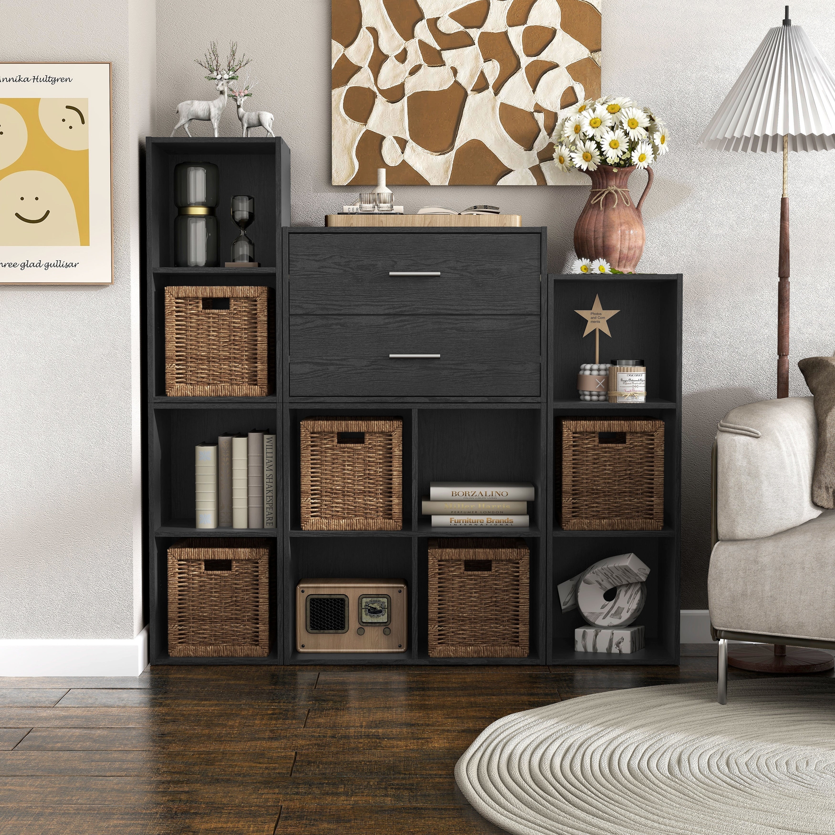DH BASIC Modern Wood Customizable Stackable Storage Organizer - Cube Shelves, Drawer Cabinet, Bookcase with Doors by Denhour