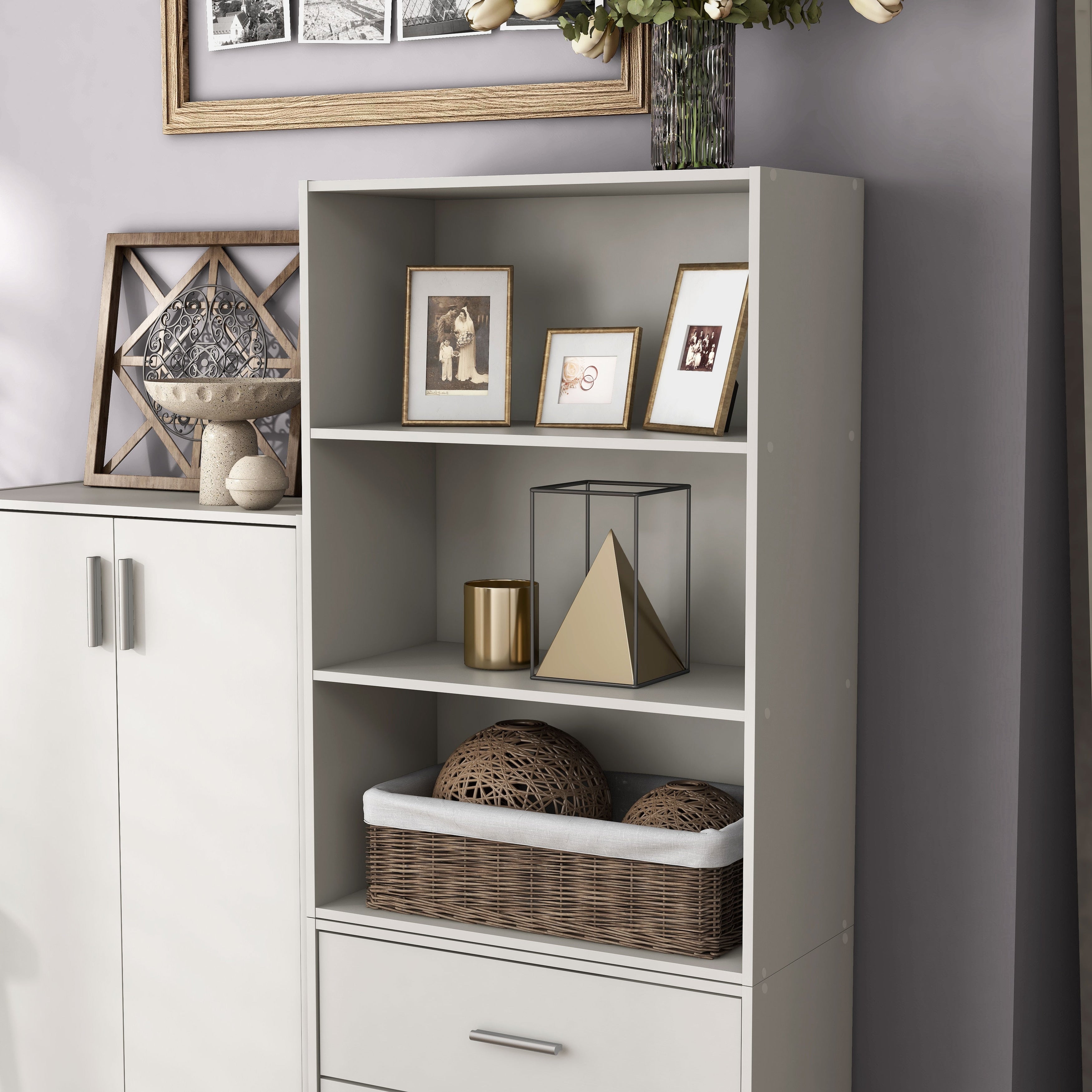 DH BASIC Modern Wood Customizable Stackable Storage Organizer - Cube Shelves, Drawer Cabinet, Bookcase with Doors by Denhour
