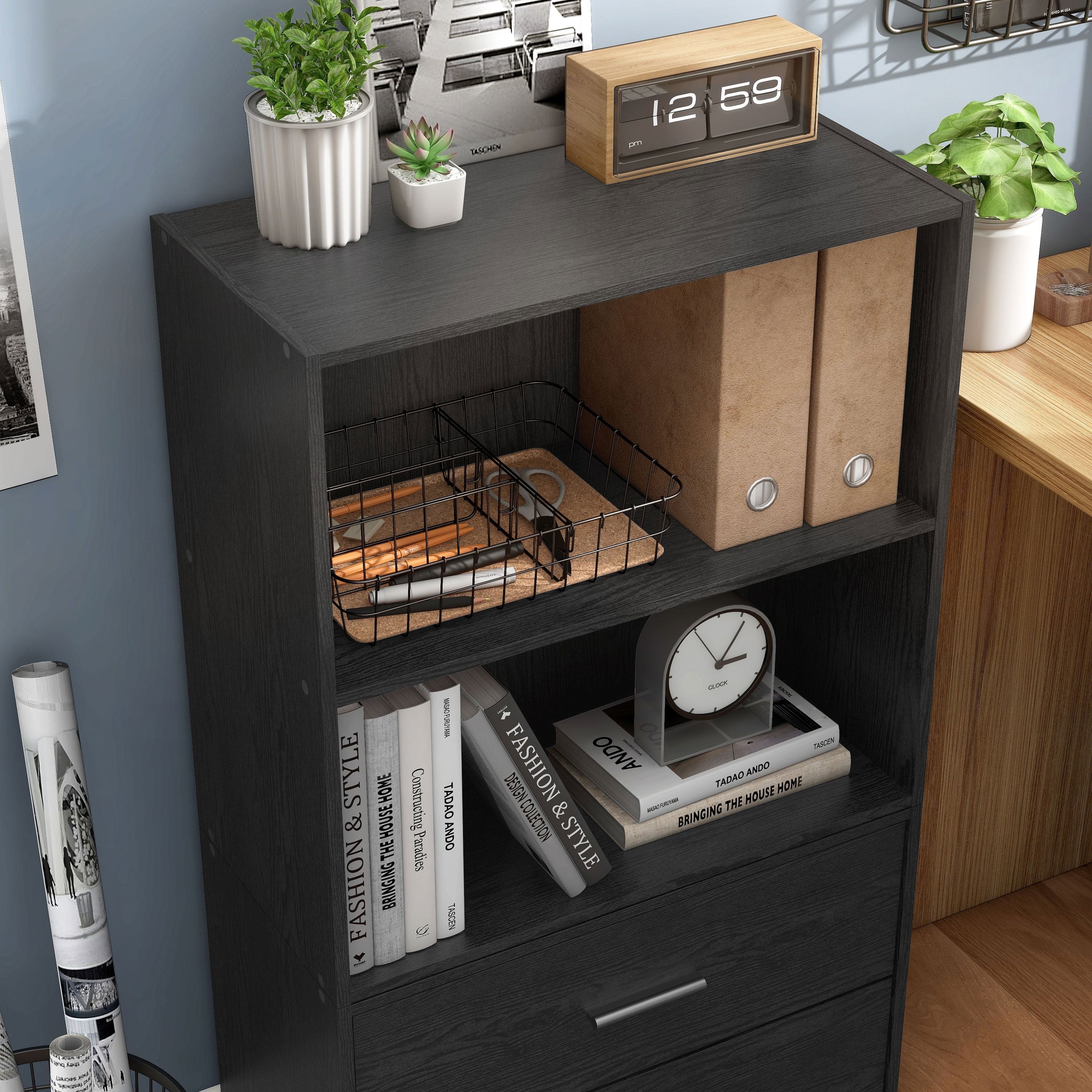 DH BASIC Modern Wood Customizable Stackable Storage Organizer - Cube Shelves, Drawer Cabinet, Bookcase with Doors by Denhour