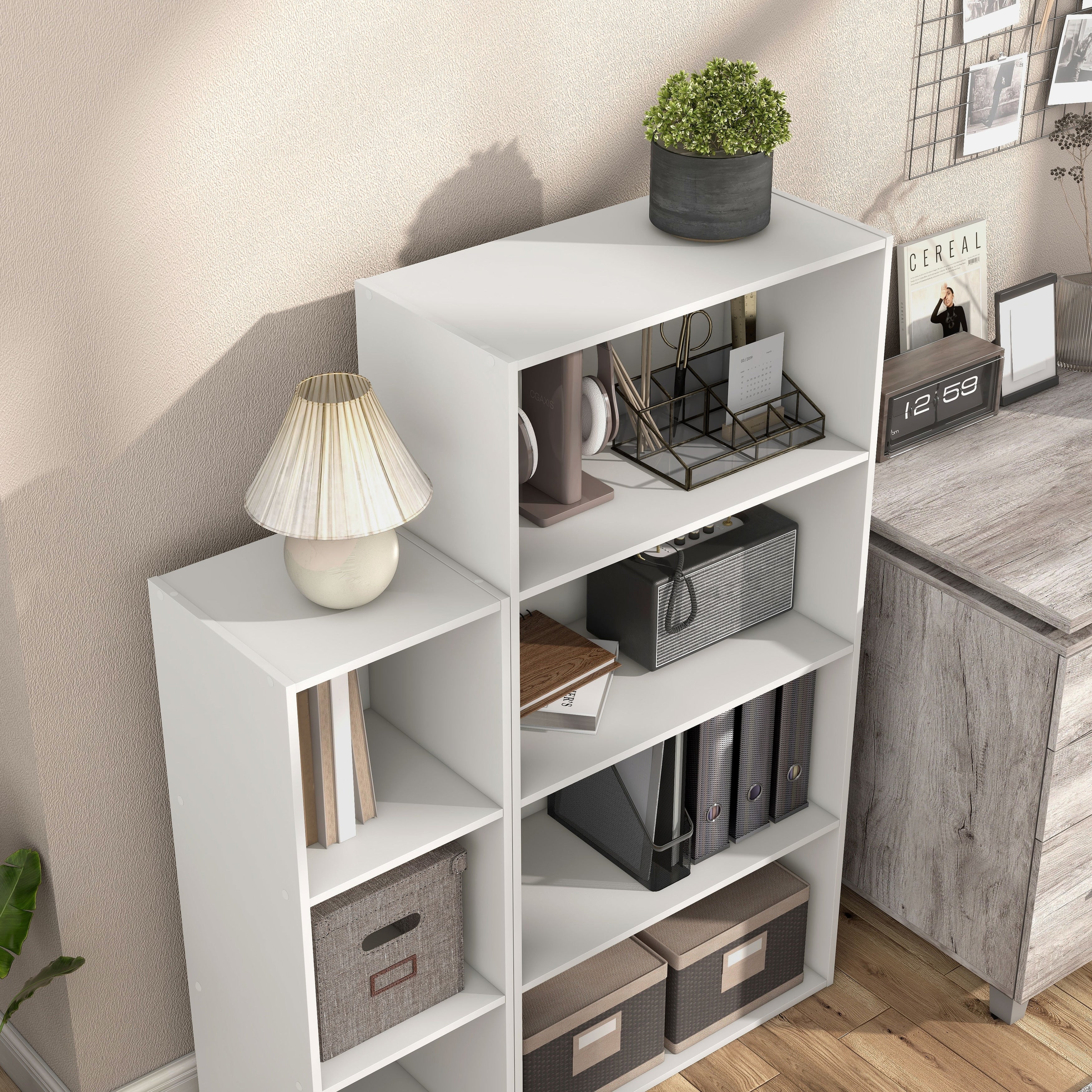 DH BASIC Modern Wood Customizable Stackable Storage Organizer - Cube Shelves, Drawer Cabinet, Bookcase with Doors by Denhour