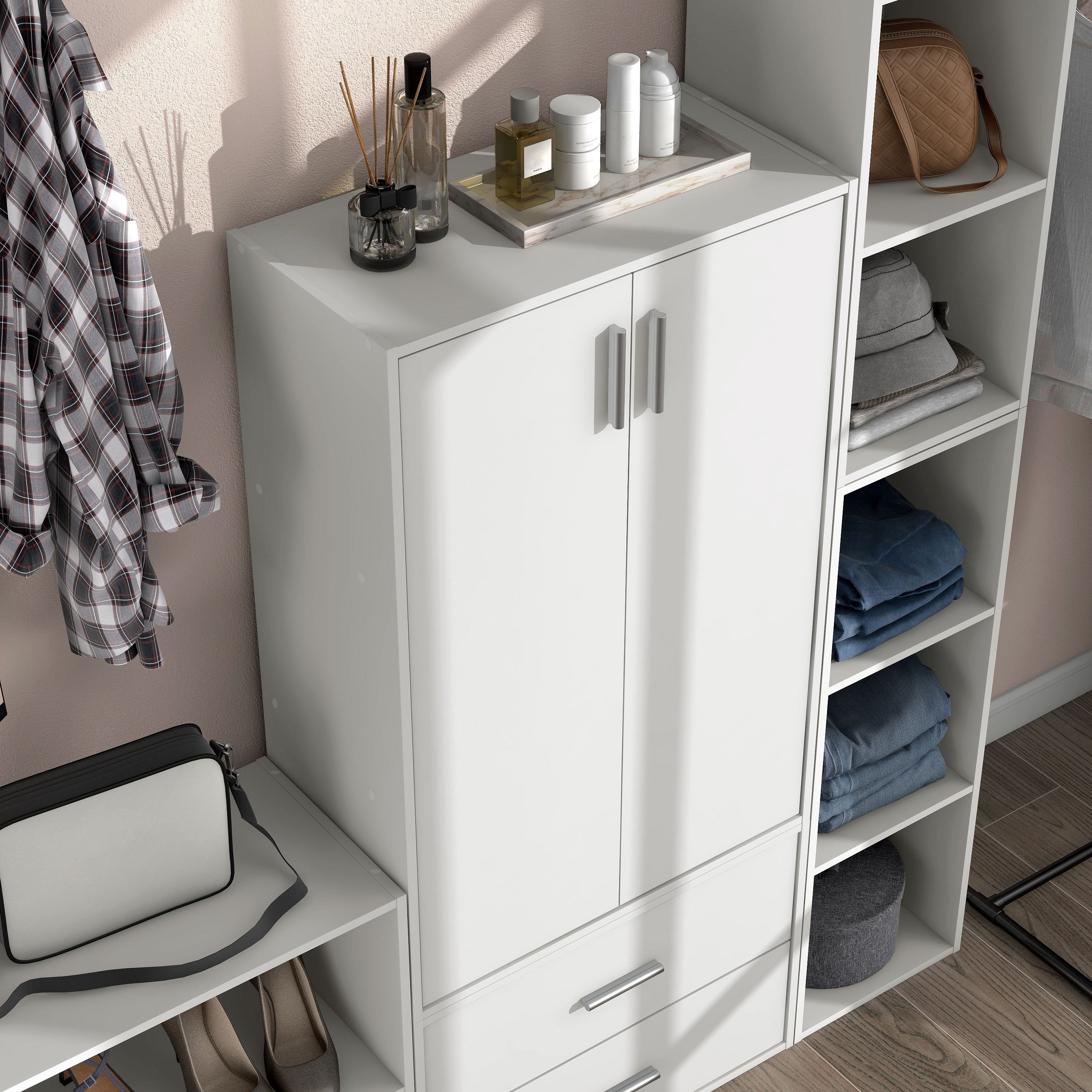 DH BASIC Modern Wood Customizable Stackable Storage Organizer - Cube Shelves, Drawer Cabinet, Bookcase with Doors by Denhour