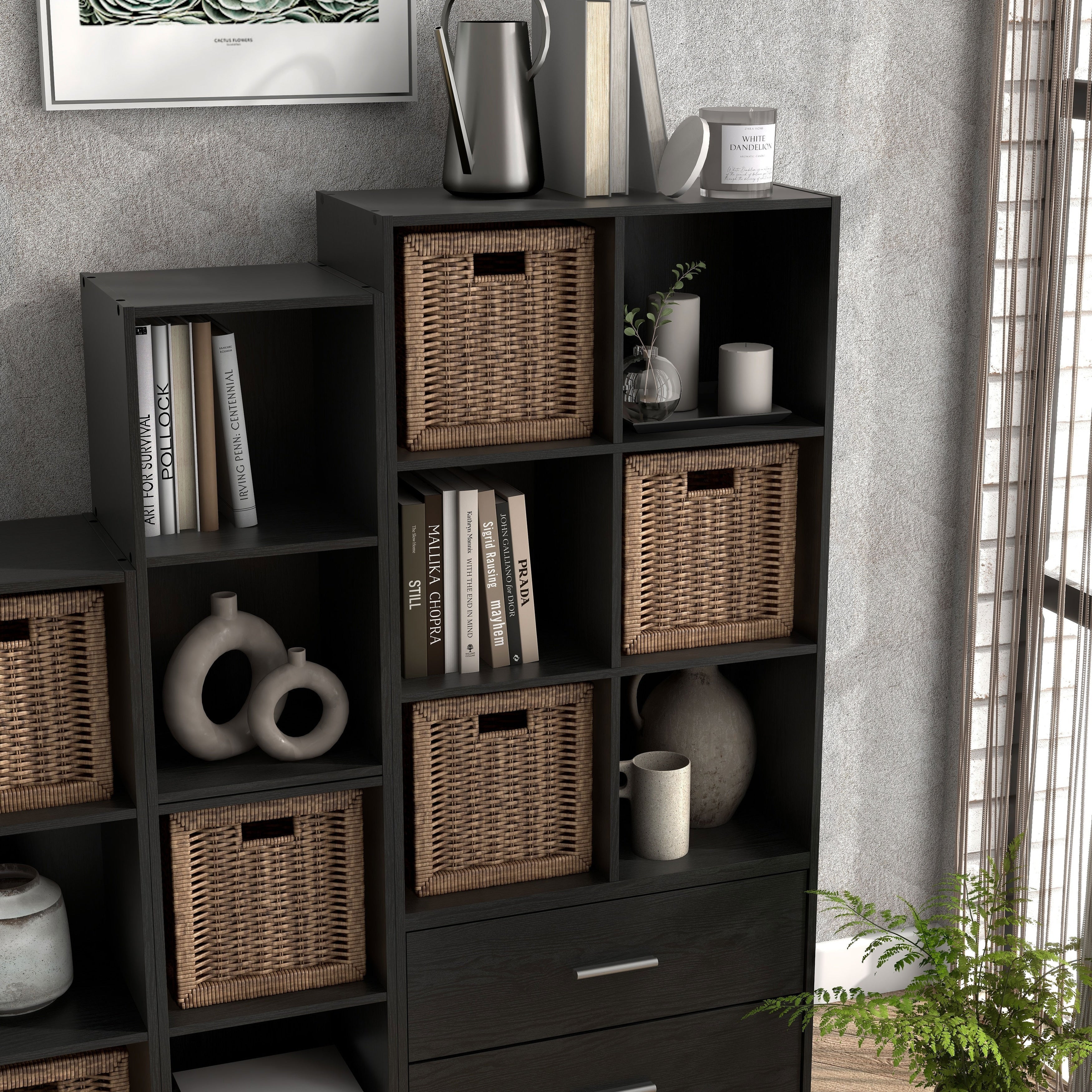 DH BASIC Modern Wood Customizable Stackable Storage Organizer - Cube Shelves, Drawer Cabinet, Bookcase with Doors by Denhour