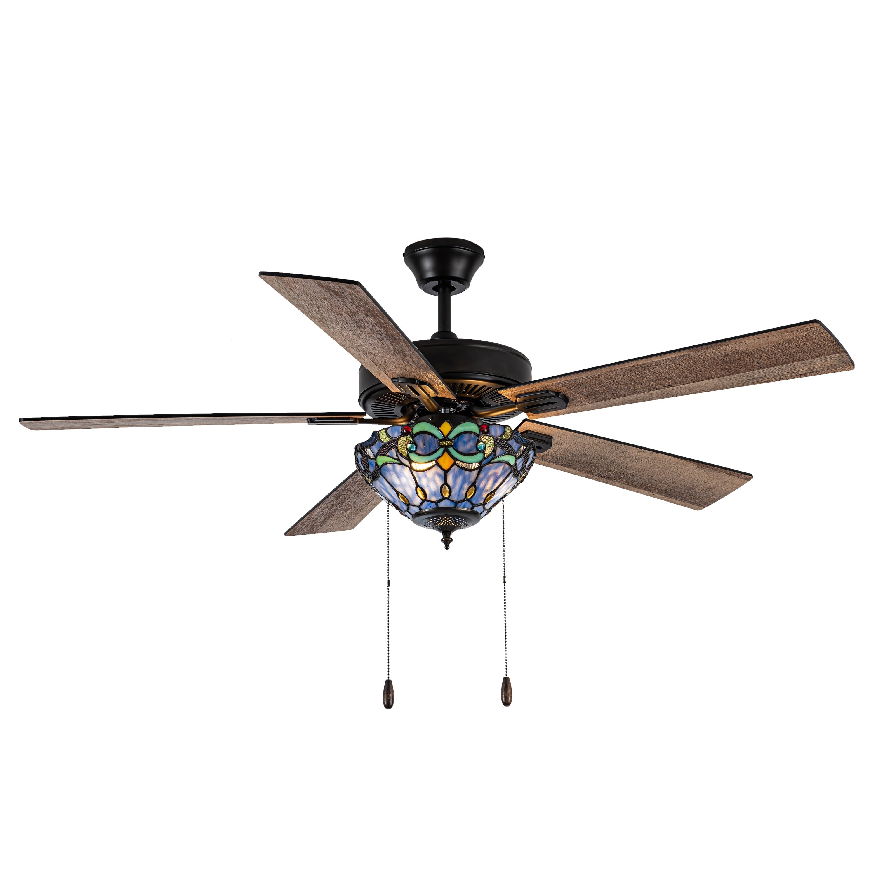Della River of Goods Oil-Rubbed Bronze and Stained Glass 52-Inch 3-Light Remote-Controlled Ceiling Fan