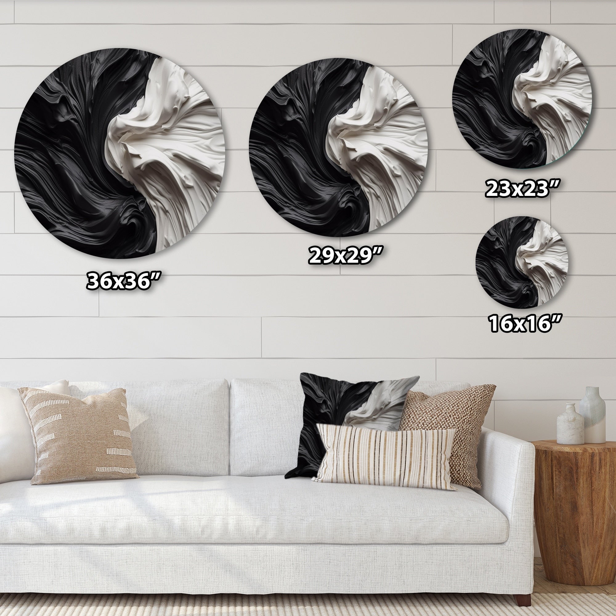 Designart Black White Marbled Dreamscape V Modern Geometric Metal Round Wall Art