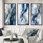 Designart Blue And Grey Ethereal Elixir III Abstract Framed Wall Art Set Of 3 Frame Canvas Set For Living Room Decor