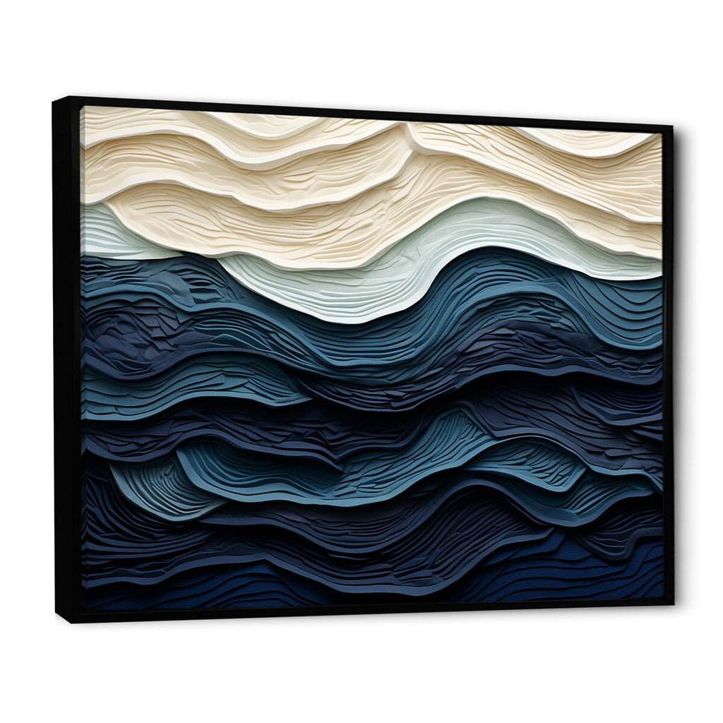 Designart Blue And White Coastal Wave S Edge Coastal Minimalism Blue Wall Decor Coastal Living Room Framed Canvas Art