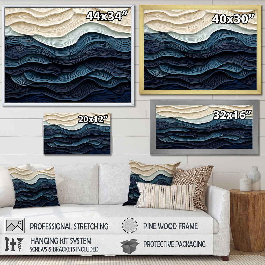 Designart Blue And White Coastal Wave S Edge Coastal Minimalism Blue Wall Decor Coastal Living Room Framed Canvas Art