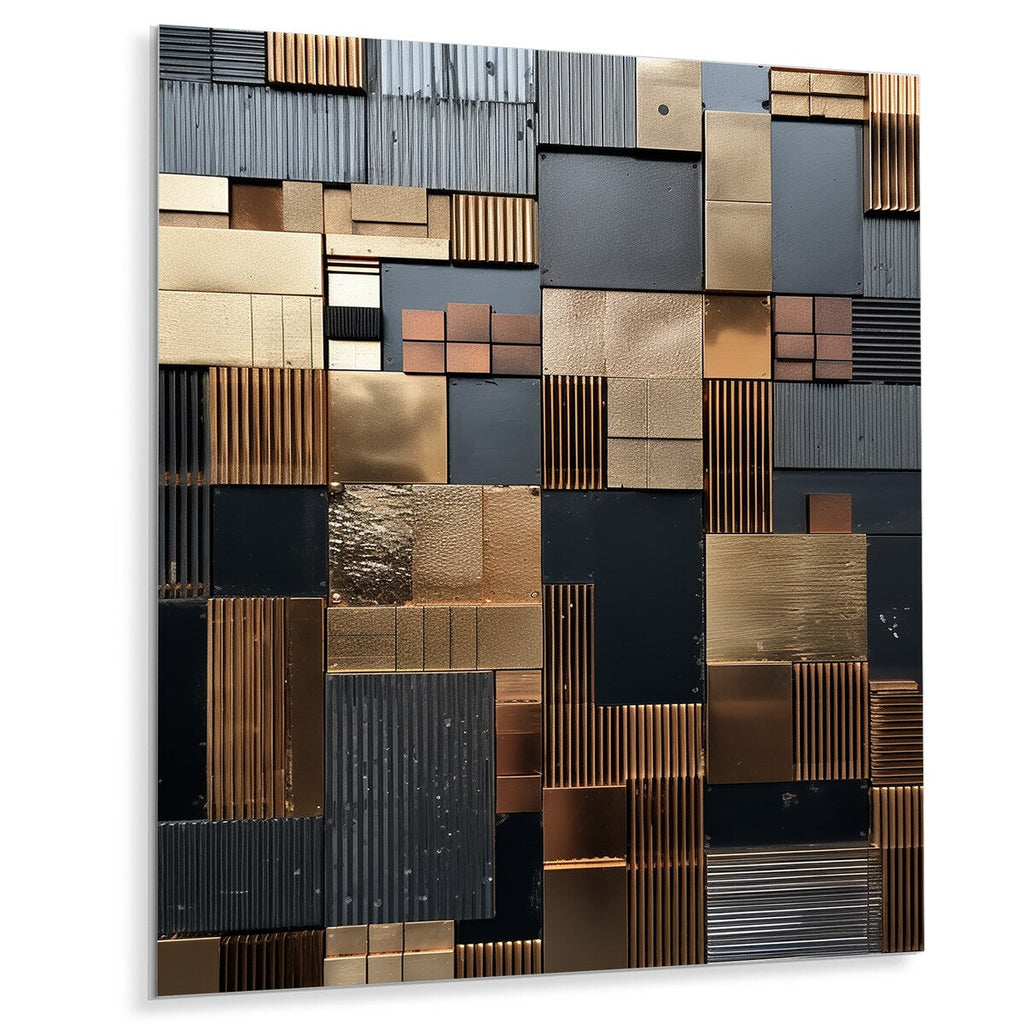Designart Brown Abstract Tile Mosiac Charm Abstract Tile Metal Wall Art Brown Metal Wall Décor Modern Metal Art Work