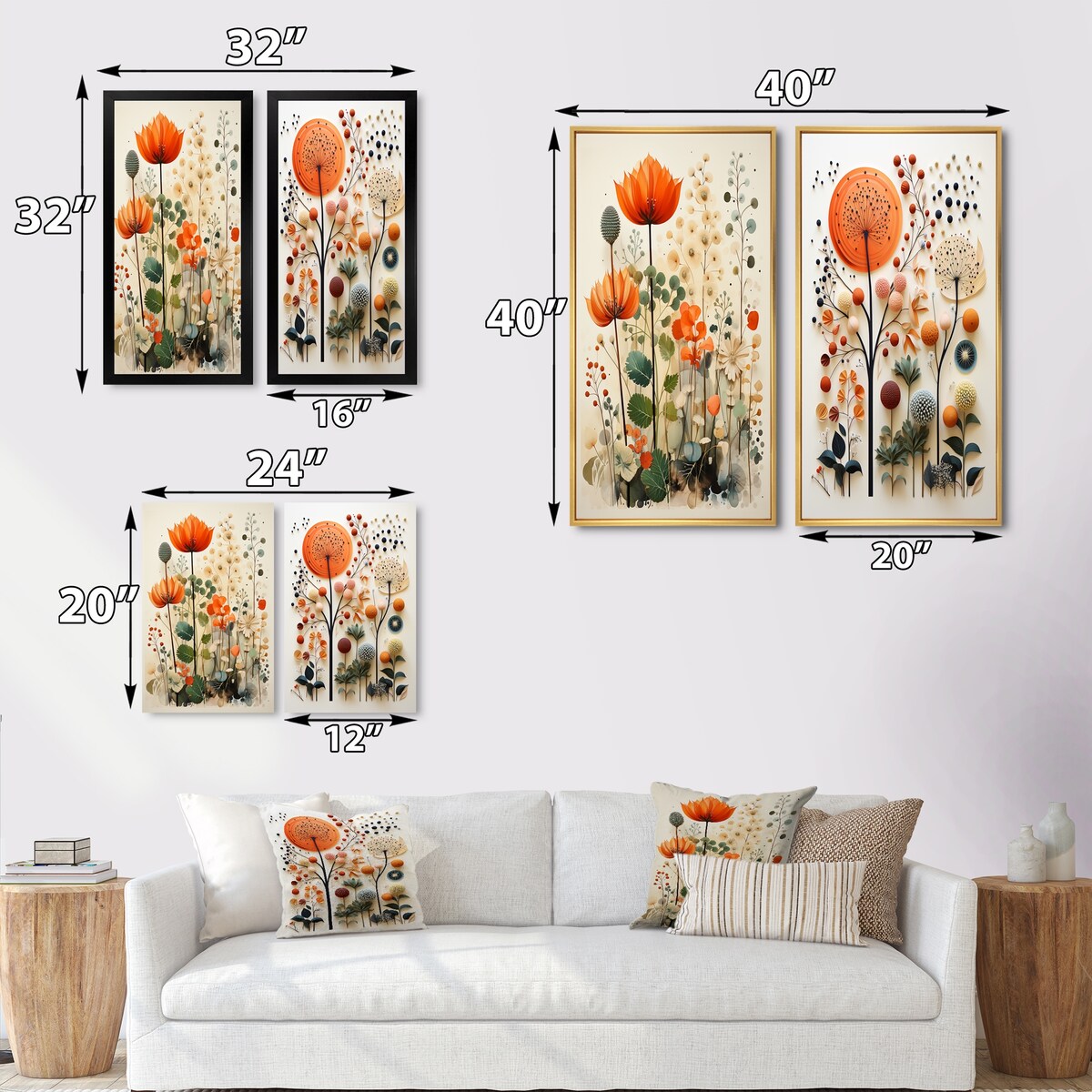 Designart Colorful Botanical Pointillism Abstract Botanicals Framed Wall Art Set Of 2 - Wall Set For Home Decor