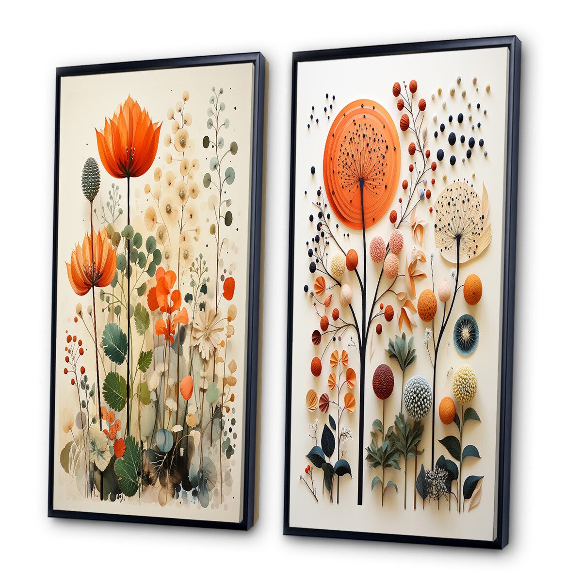 Designart Colorful Botanical Pointillism Abstract Botanicals Framed Wall Art Set Of 2 - Wall Set For Home Decor