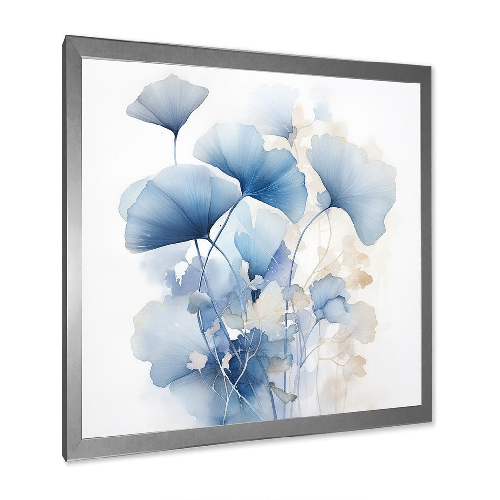 Designart Delicate Blue Ginko Leaves On White Watercolor Leaves Framed Wall Art Living Room