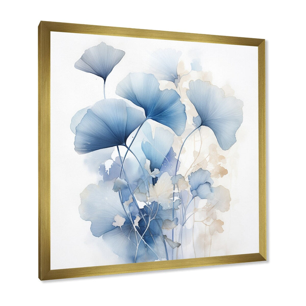Designart Delicate Blue Ginko Leaves On White Watercolor Leaves Framed Wall Art Living Room