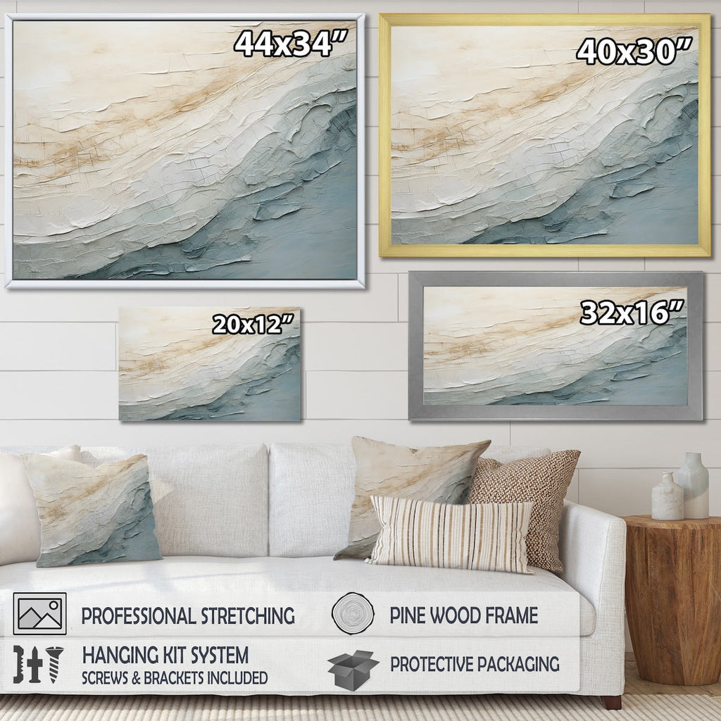 Designart Minimalism Beige And Grey Wave Horizon I Coastal Minimalism Framed Wall Decor