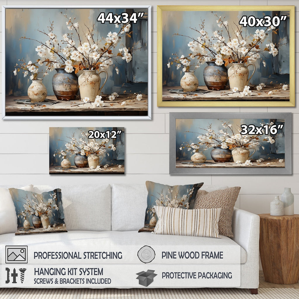 Designart Pottery And Flowers Still Life I Landscape Trees Framed Canvas Art Print