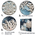 Designart Under Water Blue And White Corals Collage Coastal Framed Canvas Wall Art