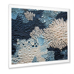 Designart Under Water Blue And White Corals Collage Coastal Framed Canvas Wall Art