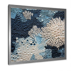Designart Under Water Blue And White Corals Collage Coastal Framed Canvas Wall Art