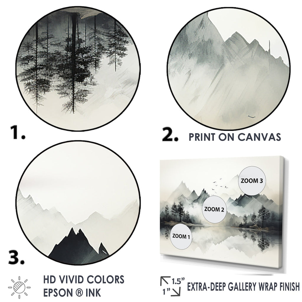 Designart Watercolor Lake And Forest Dream I Landscape Mountains Framed Canvas Wall Art