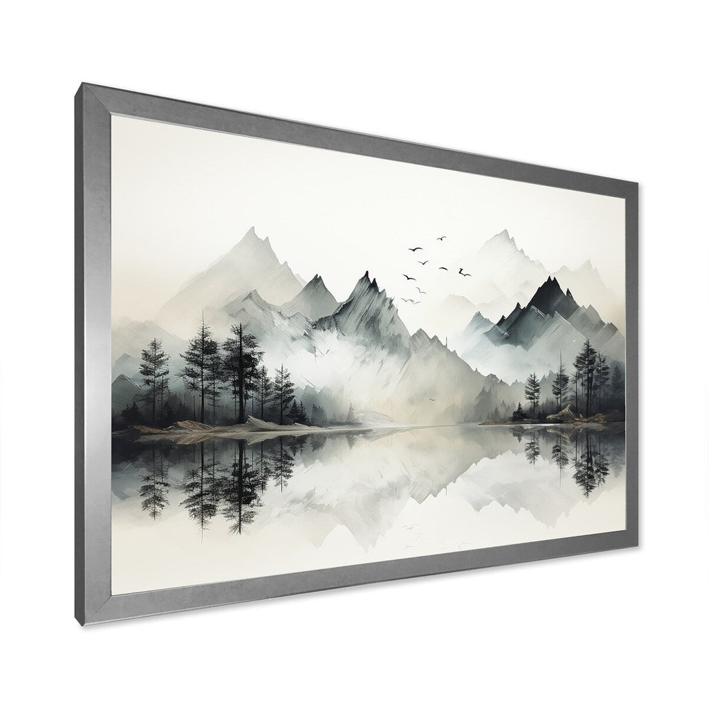 Designart Watercolor Lake And Forest Dream I Landscape Mountains Framed Canvas Wall Art