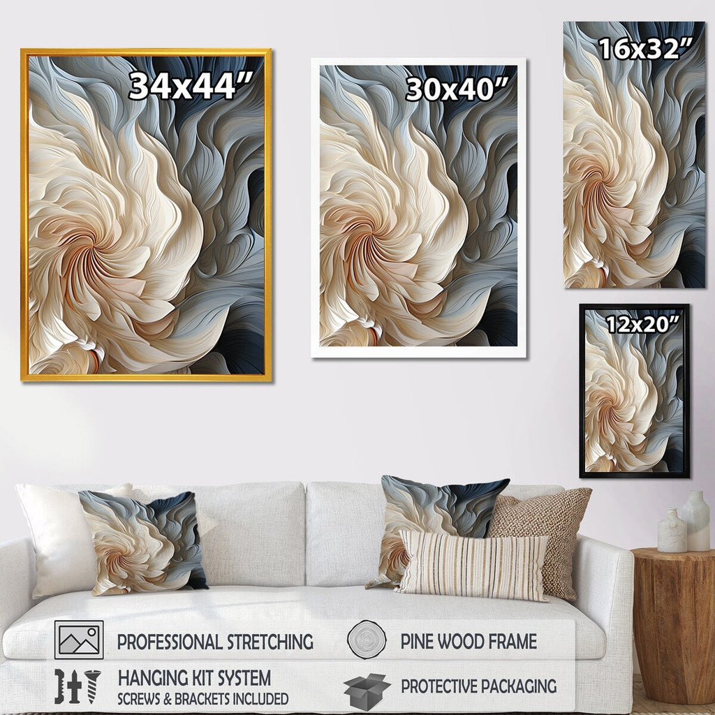 Designart White And Blue Feather Spiral II Abstract Geometric Blue Wall Decor - Modern Entryway Framed Wall Art