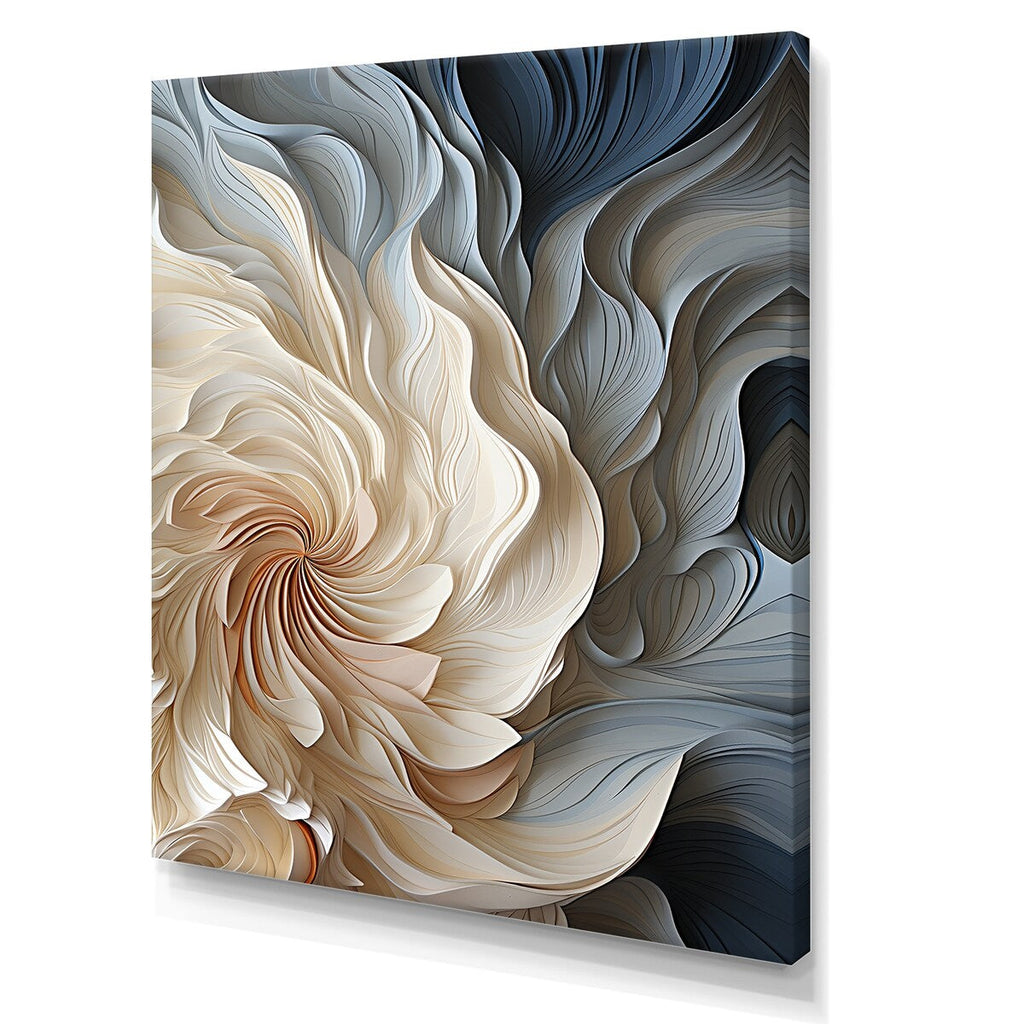 Designart White And Blue Feather Spiral II Abstract Geometric Wall Art Blue - Modern Wrapped Canvas For Hallway Décor