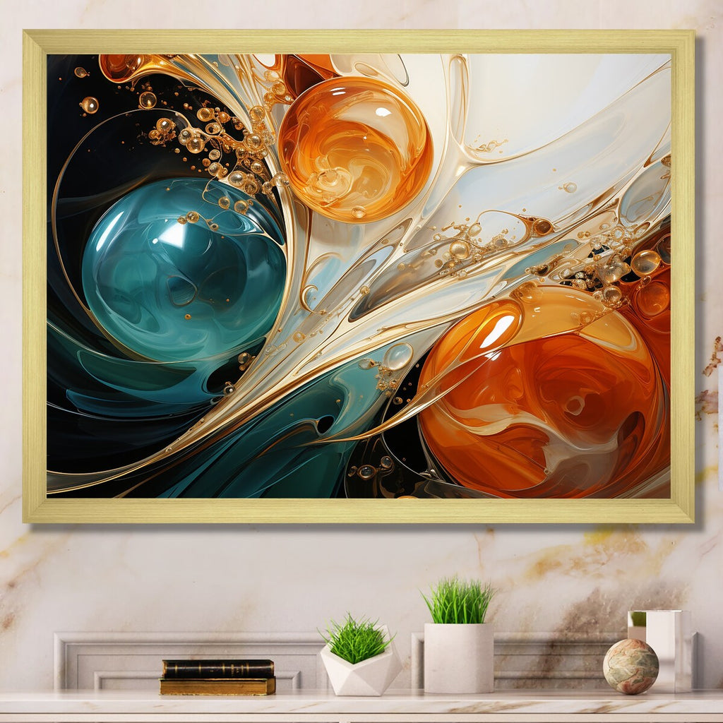 Designart White Blue And Orange Ink Storm III Abstract Painting Blue Wall Decor Modern Bedroom Framed Canvas Wall Art