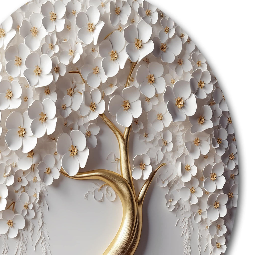 Designart White Orchid Tree Garden Of Branches VIII Tree Floral Metal Round Wall Art Print On Metal