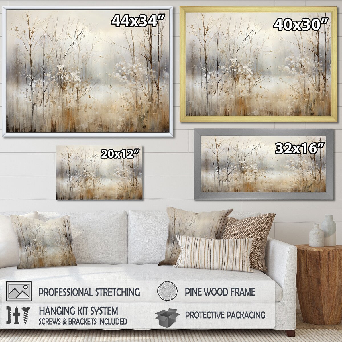 Designart Winter Meadow View Calmness II Meadow Grey Wall Decor - Traditional Bedroom Framed Canvas Wall Art