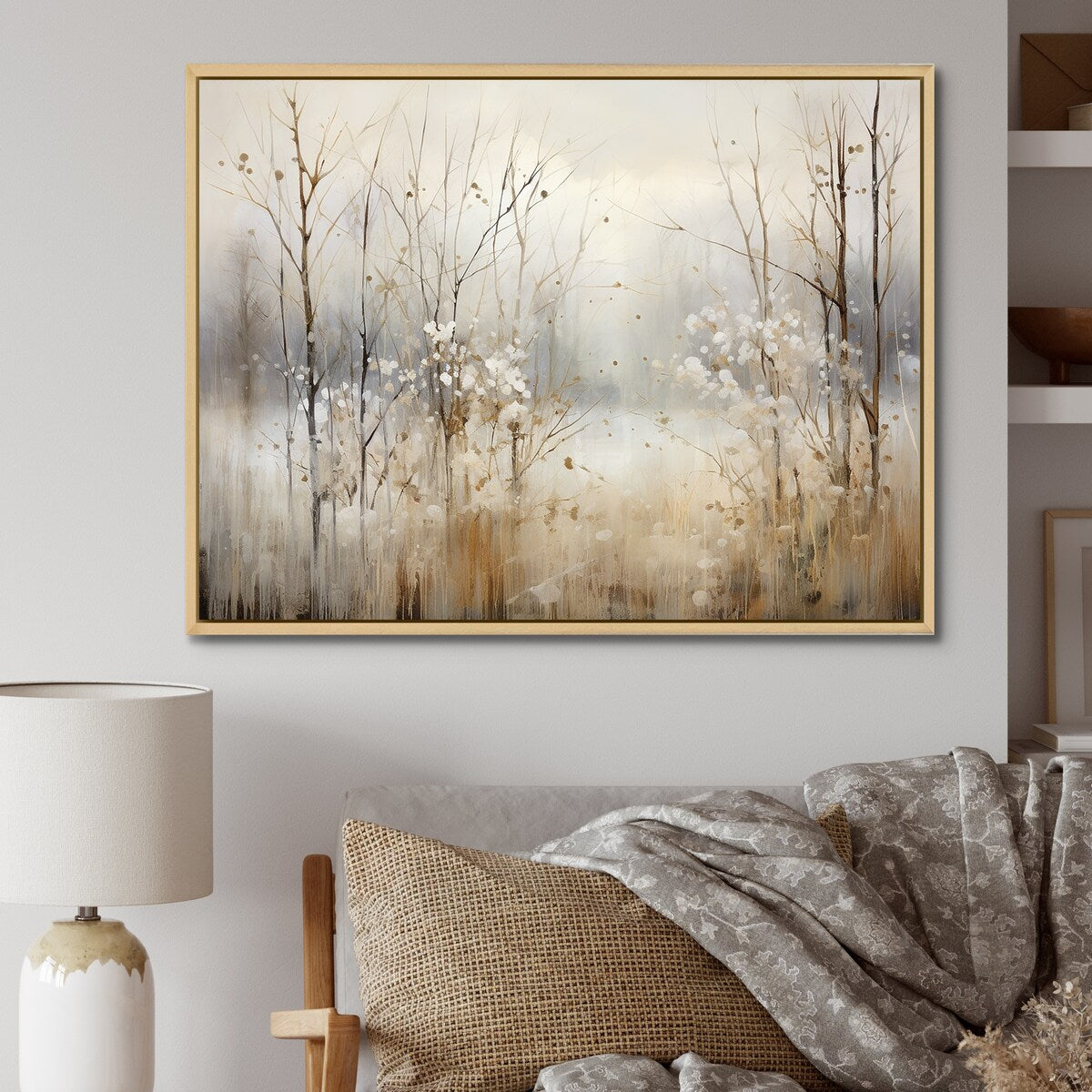 Designart Winter Meadow View Calmness II Meadow Grey Wall Decor - Traditional Bedroom Framed Canvas Wall Art