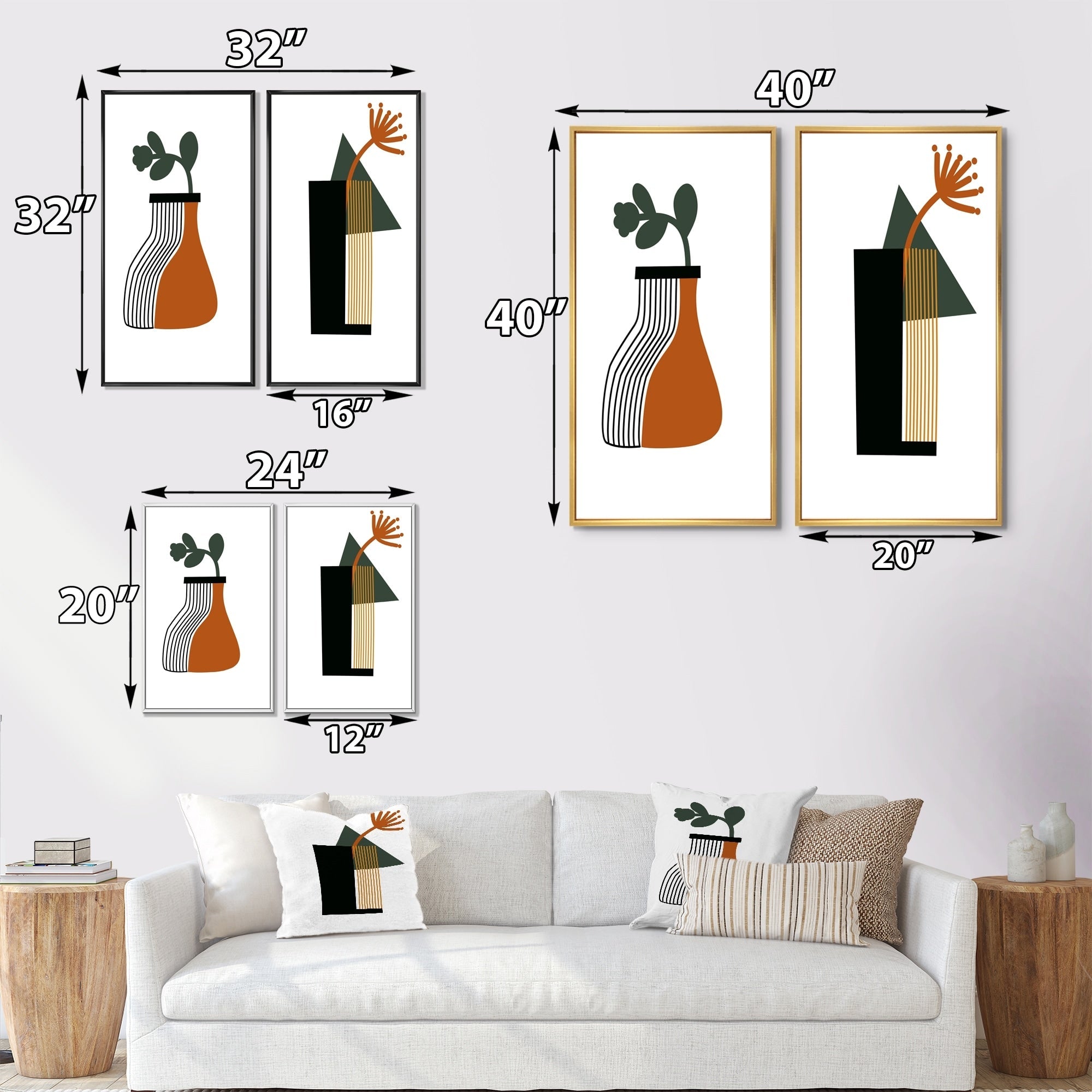 Designart Bohemian Mid Century Geometric Typography VI Geometric Framed Art Set of 2 Pieces