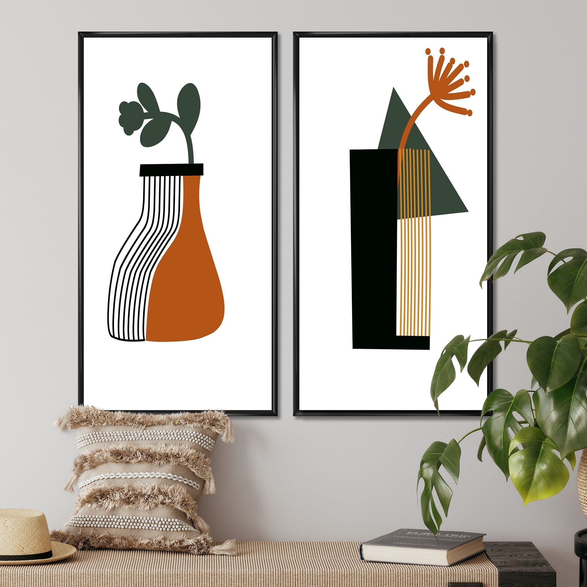 Designart Bohemian Mid Century Geometric Typography VI Geometric Framed Art Set of 2 Pieces