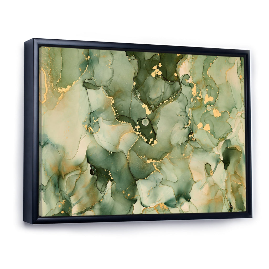 Designart Green Luxury Abstract Fluid Art I Modern Framed Canvas Wall Art Print