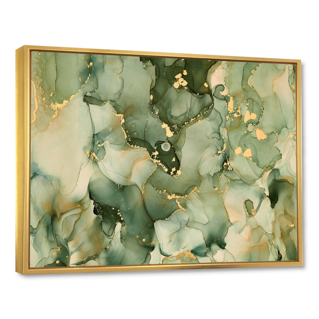 Designart Green Luxury Abstract Fluid Art I Modern Framed Canvas Wall Art Print