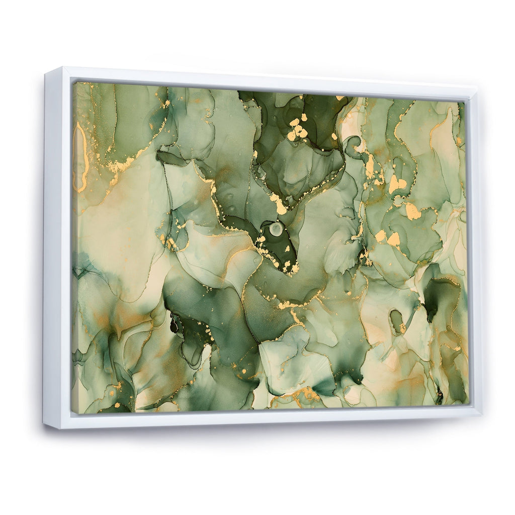 Designart Green Luxury Abstract Fluid Art I Modern Framed Canvas Wall Art Print
